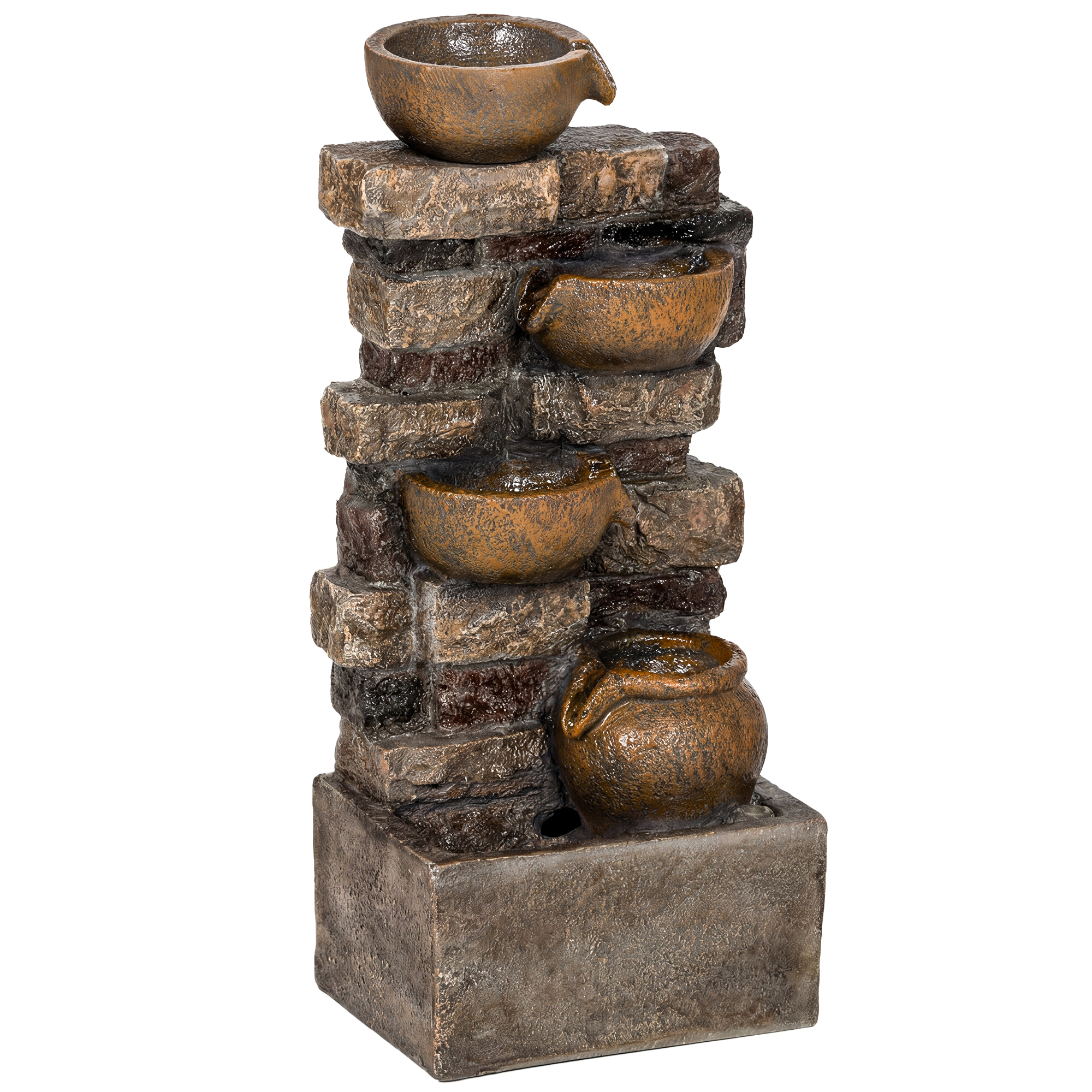 Springbrunnen 5-stufig Gartenbrunnen mit LED Beleuchtung Steinoptik Pumpe, Verstellbar 31 x 25,5 x 72 cm