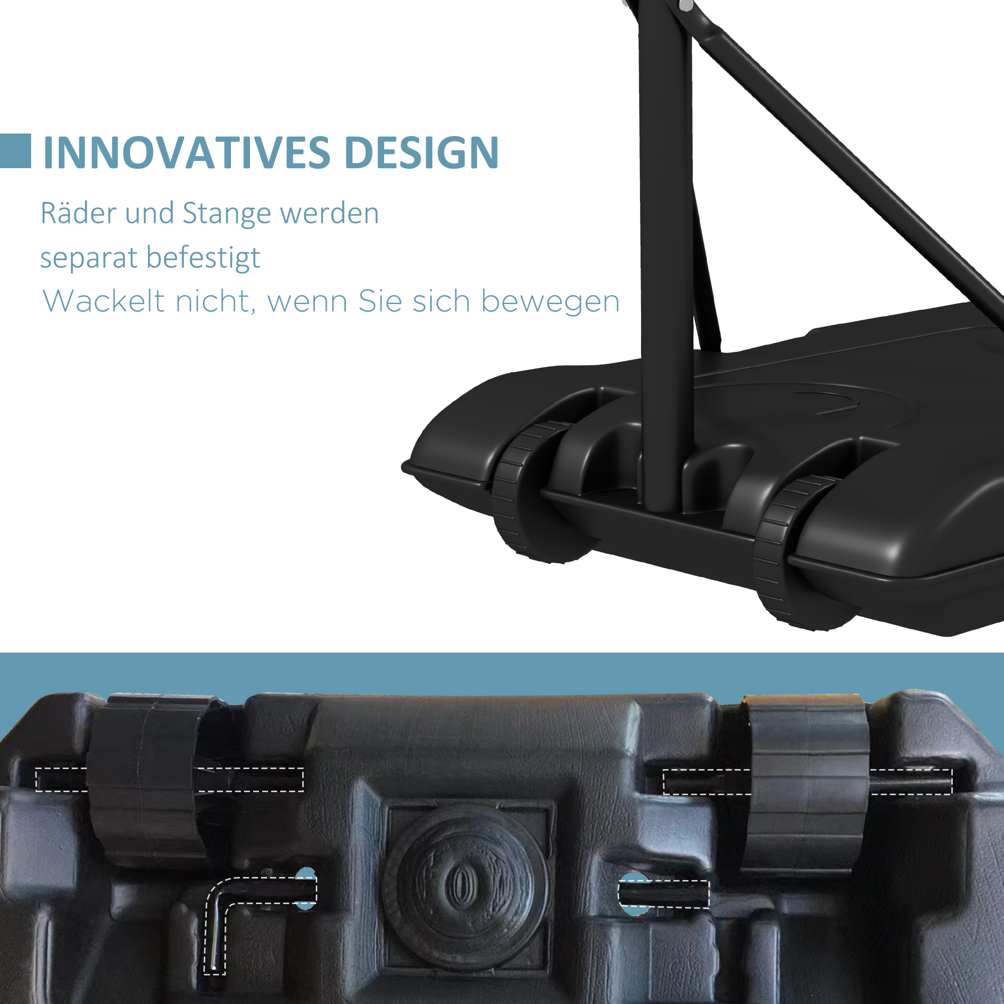 Basketballständer, höhenverstellbar, mobil, befüllbar, bruchsichere Rückwand, Korbhöhe 1,82 - 2,13 m, Schwarz