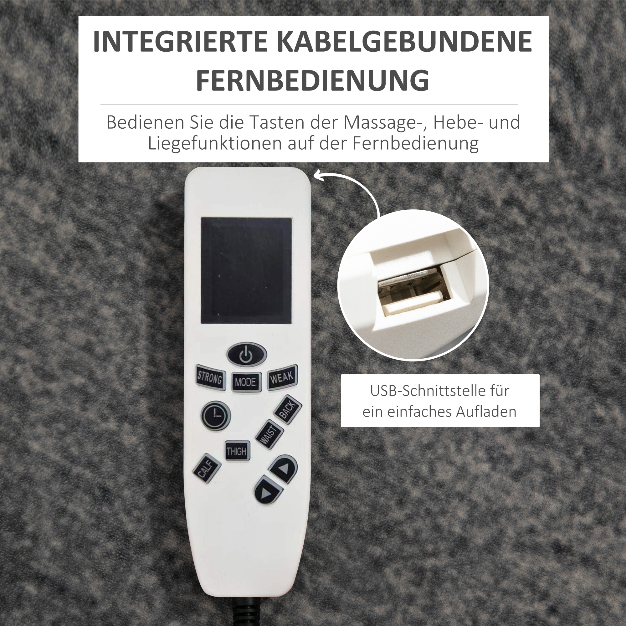 Relaxsessel mit Aufstehhilfe, USB, Massagefunktion, Kunstleder, bis 150 kg, 90x98x102 cm, Schwarz