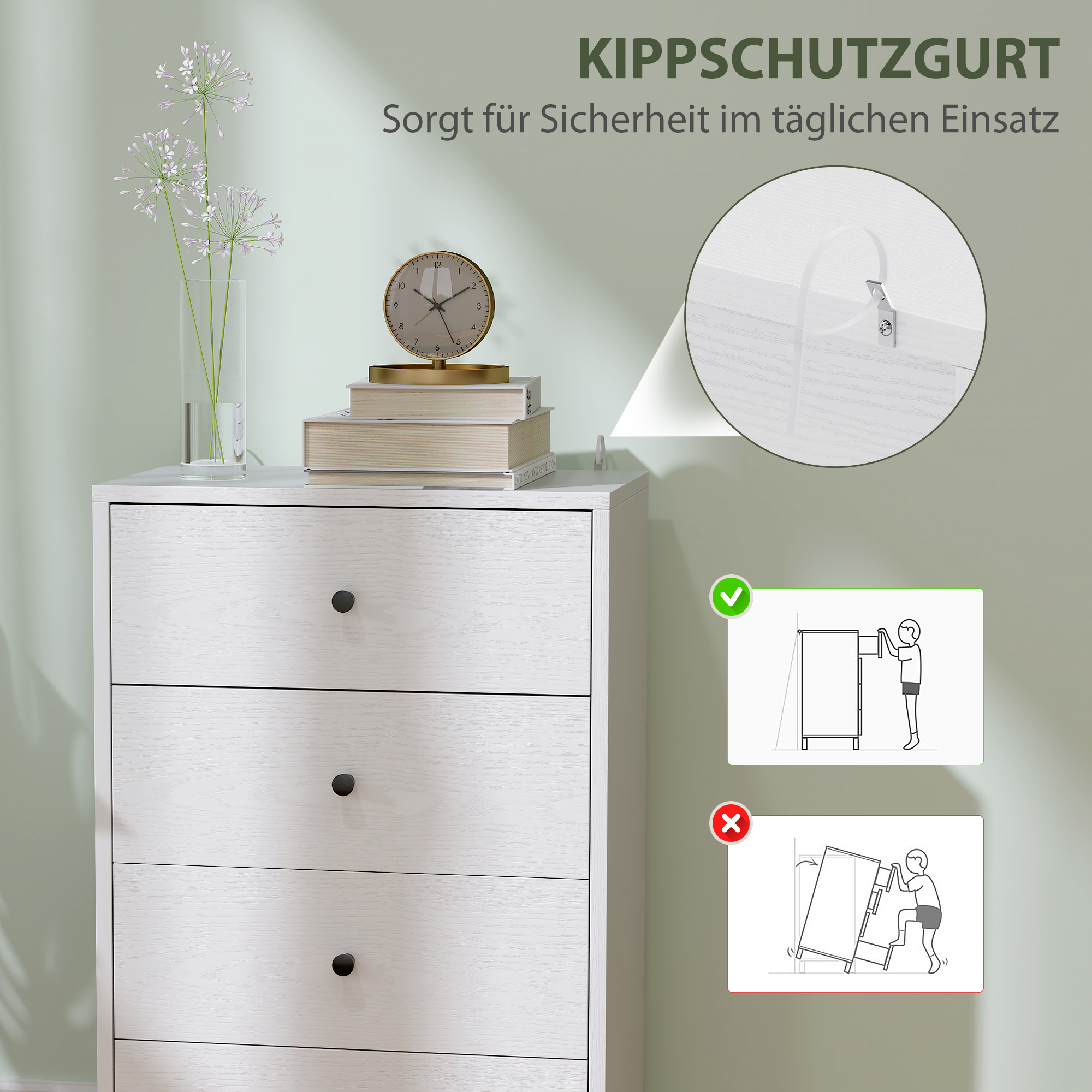 Kommode Sideboard mit 7 Schubladen Schrank aus Holzwerkstoff im Modern Stil 47 x 29 x 75 cm Weiß