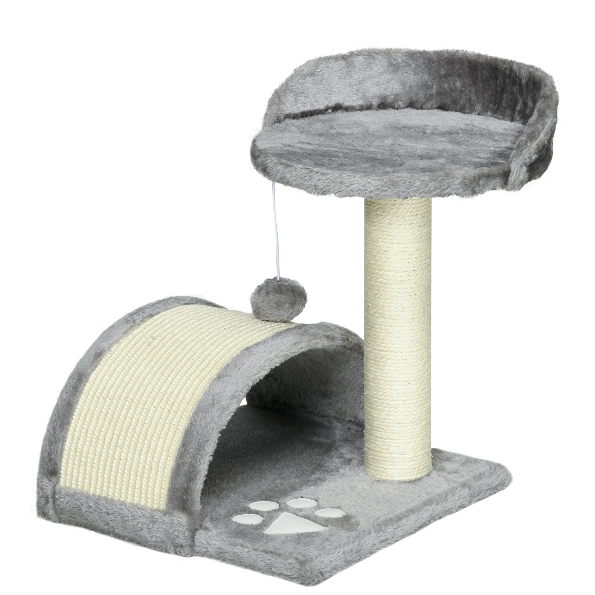 Kratzbaum 46 cm Kleiner Katzenturm mit Höhle, Spielball, Sisal-Seil, erhöhter Plattform, Katzenkratzbaum, Kletterbaum, für Katzen bis zu 4 kg, Grau