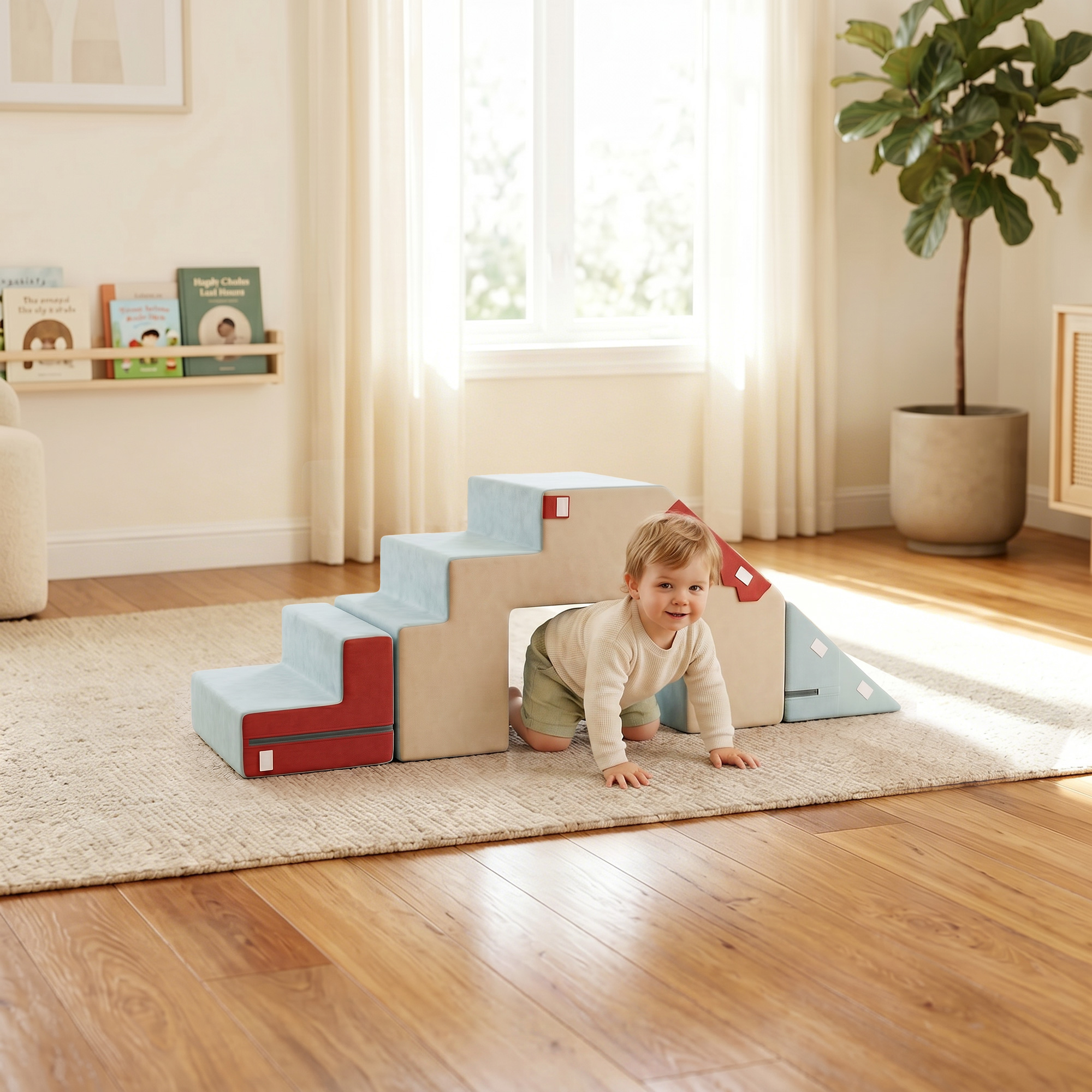2-teiliges Schaumstoff Bausteine für Kleinkinder mit abnehmbaren Bezügen, Indoor-Kletter- und Krabbelspielset, Blau