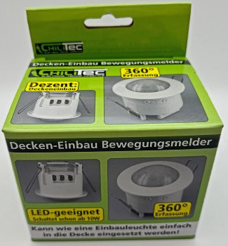 Decken-Einbau-Bewegungsmelder 360° / PIR, LED geeignet, 6m Detektion, weiß