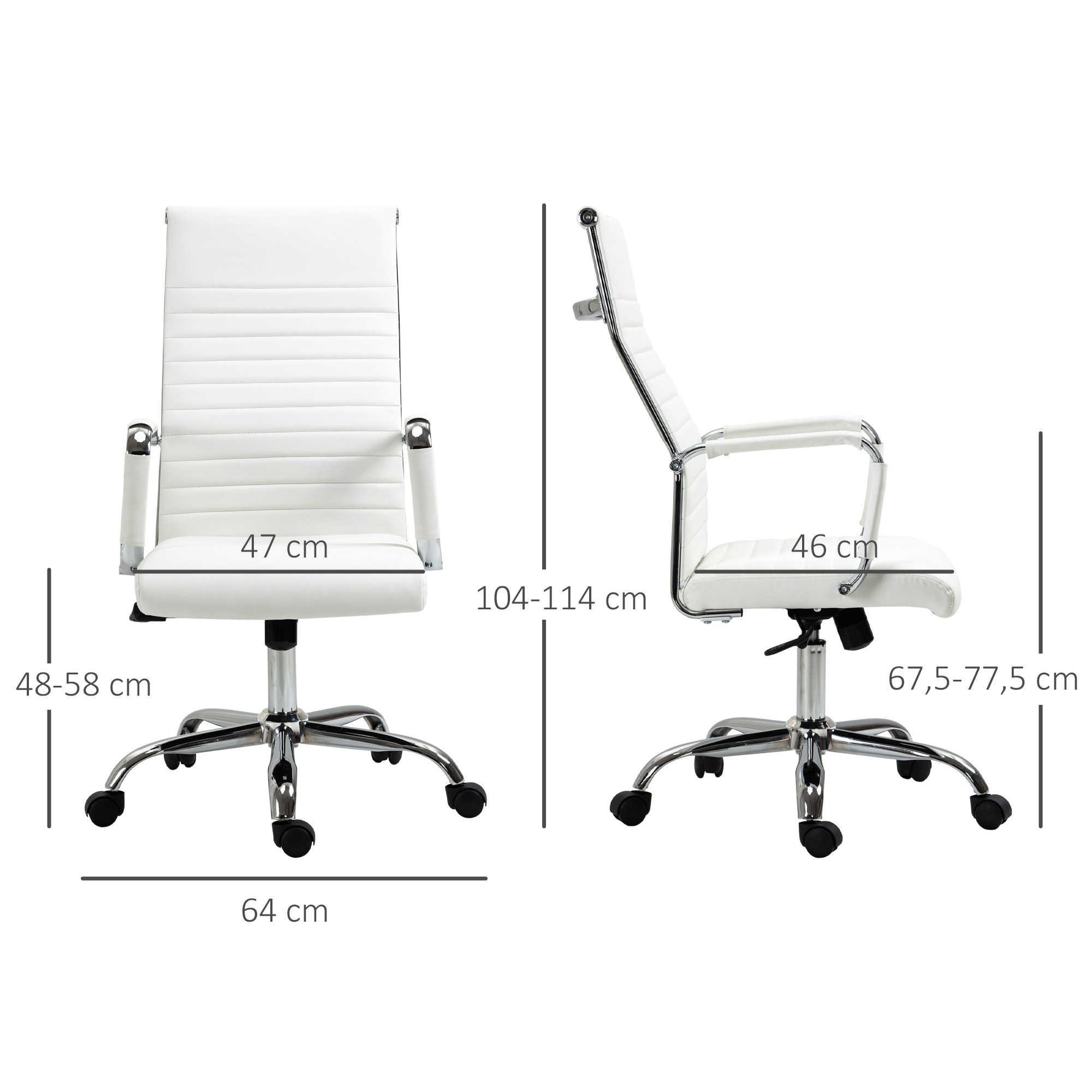 Bürostuhl ergonomischer Schreibtischstuhl mit Wippfunktion Chefsessel höhenverstellbarer Drehstuhl gepolstert Kunstleder Schaumstoff Weiß 54 x 62 x 104-114 cm