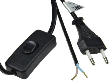 Netzkabel mit Schnurschalter, blanke Enden, 2m lang, schwarz