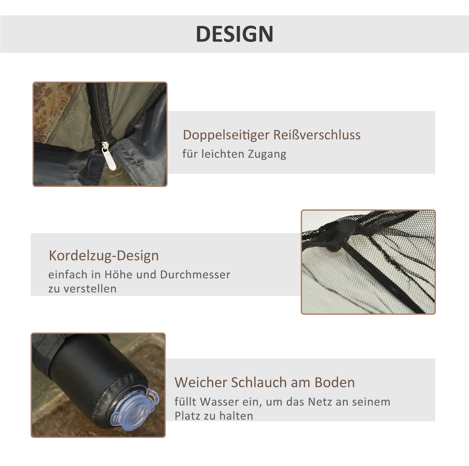 Moskitonetz für Sonnenschirm Fliegennetz Mückennetz, Schwarz, Ø3 x H2,3 m