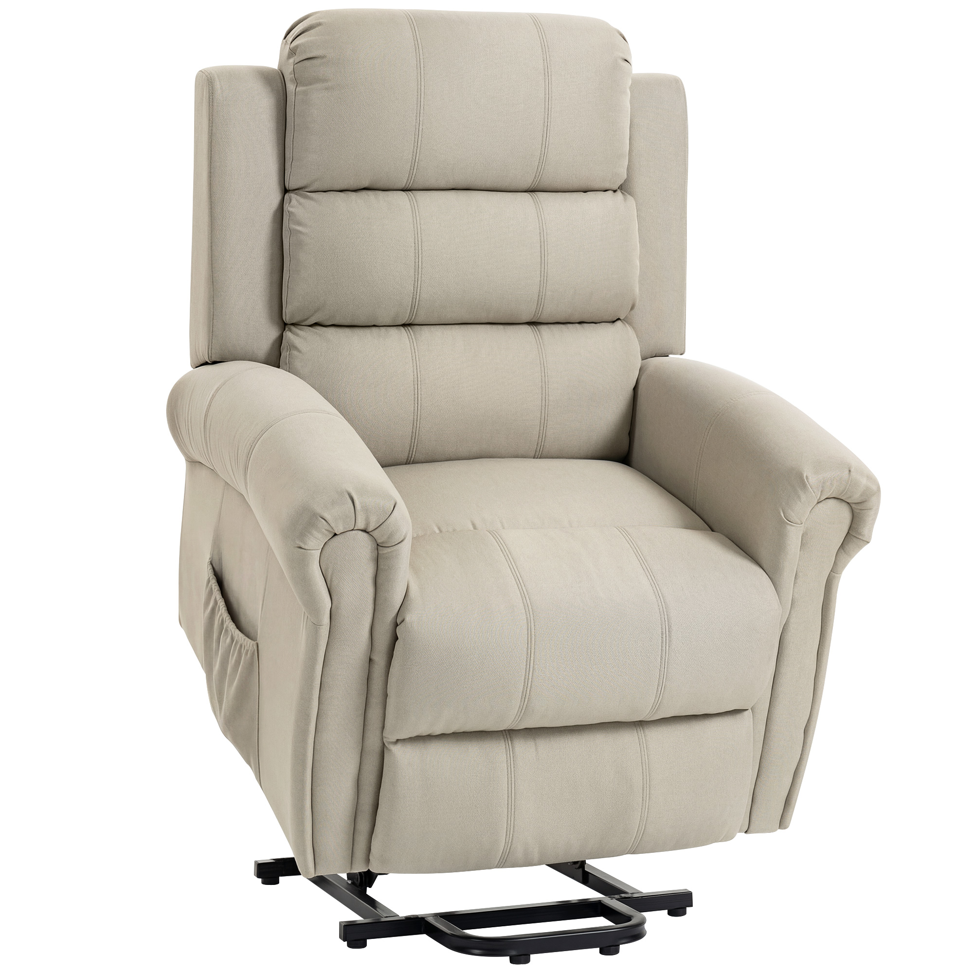 Massagesessel mit Aufstehhilfe, Relaxsessel, Vibrationsköpfe, mit Neigefunktion, Leinenoptik, Beige
