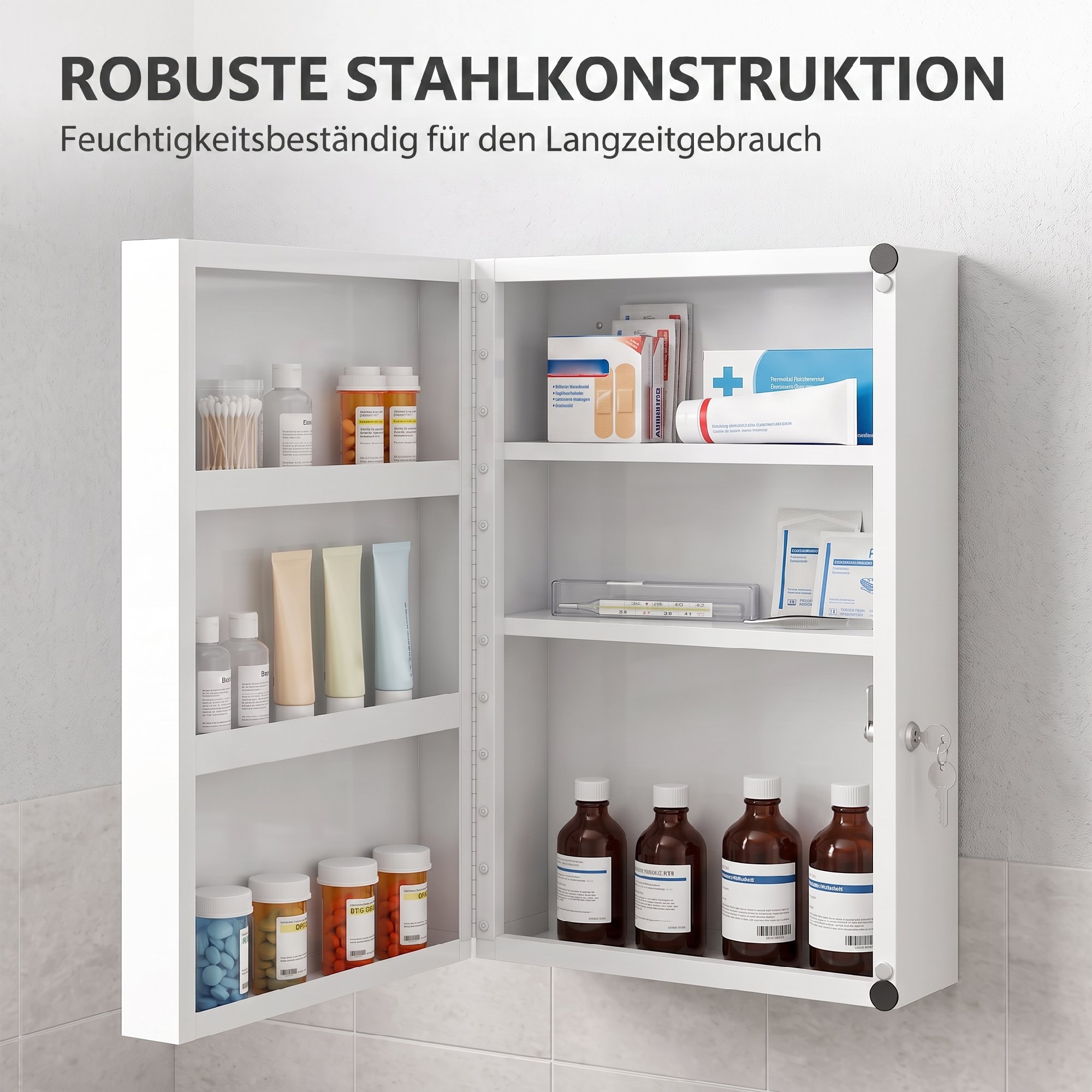 Medizinschrank, abschließbarer Medikamentenschrank mit 6 Regalen für Küche, Flur