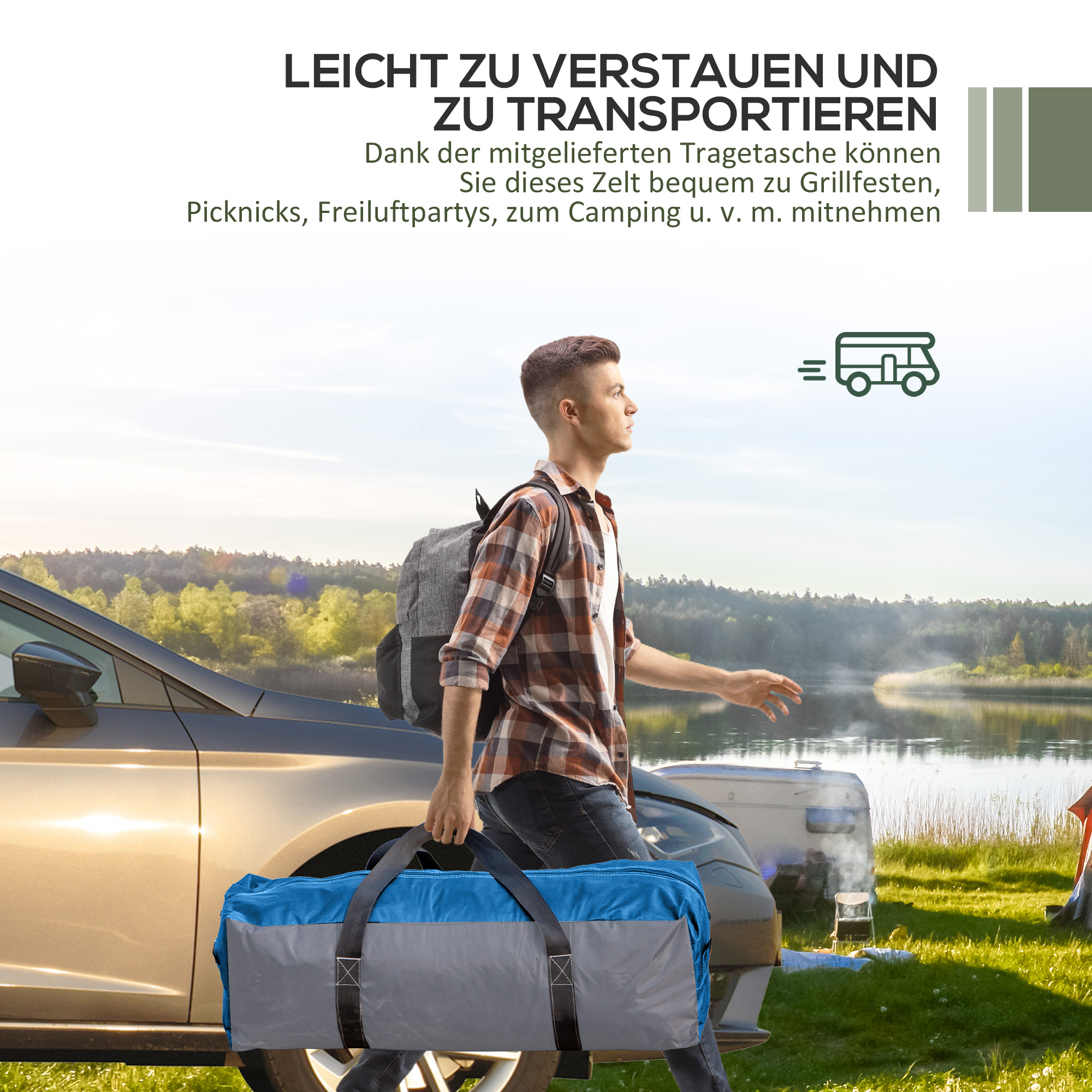 Event Shelter 3,5 x 3,5m Pavillon mit Haken Tür Wasserabweisend winterfest Gartenpavillon Hellblau