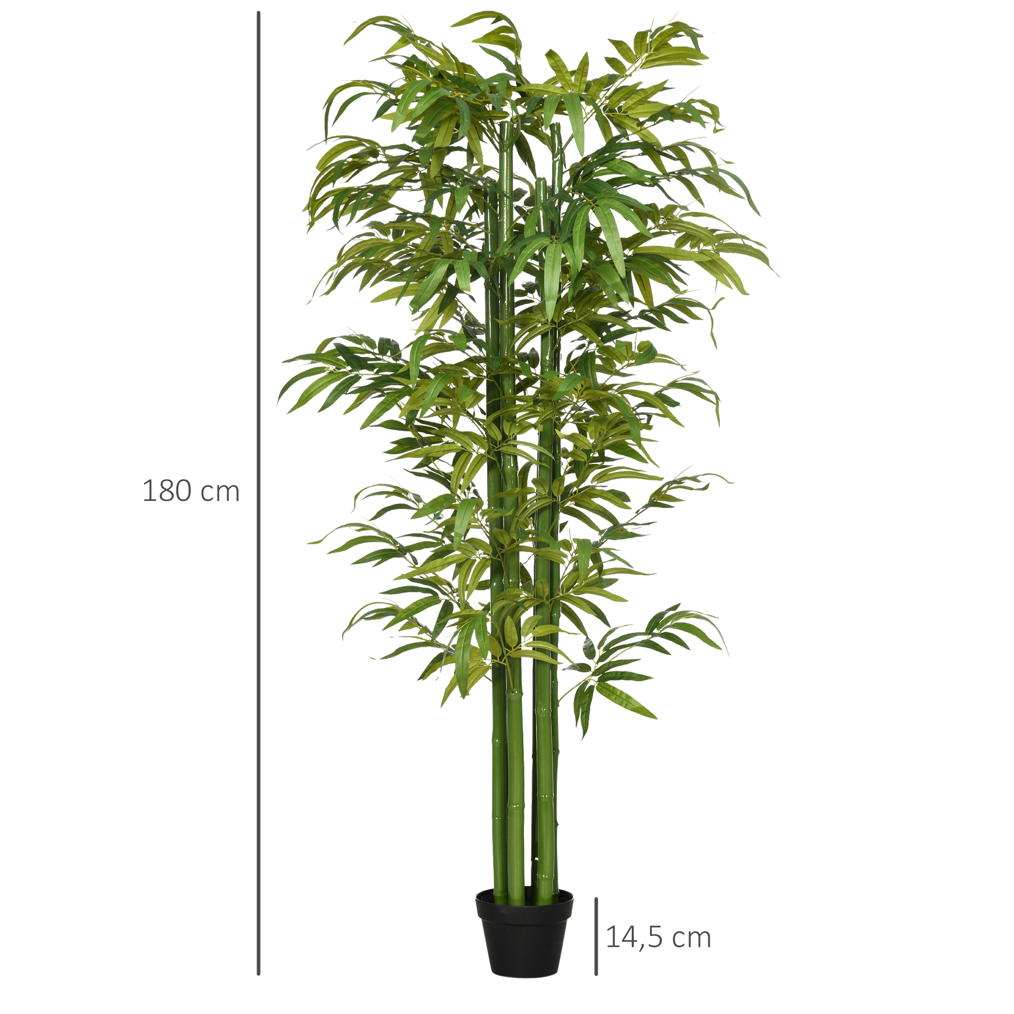 Kunstbambus, realistisches Aussehen, mit Blumentopf, für Indoor, 180 cm, Grün/Schwarz
