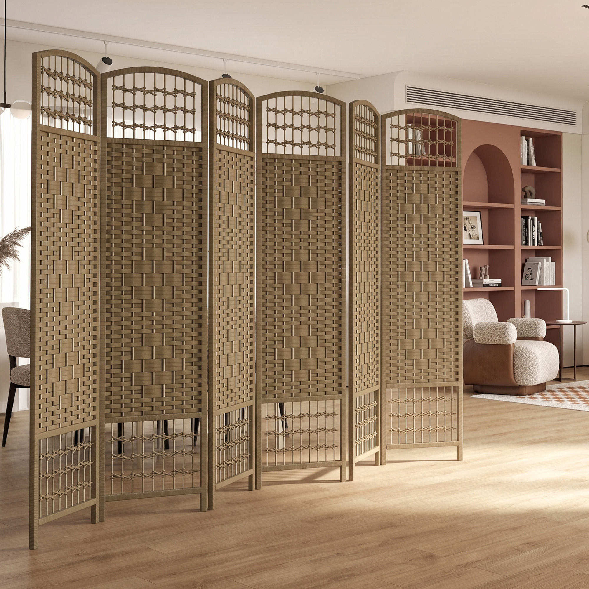 Paravent 6-teilig 240 x 170 cm Faltbar Raumteiler Trennwand aus Wellenfaser Trennwand für Wohnzimmer