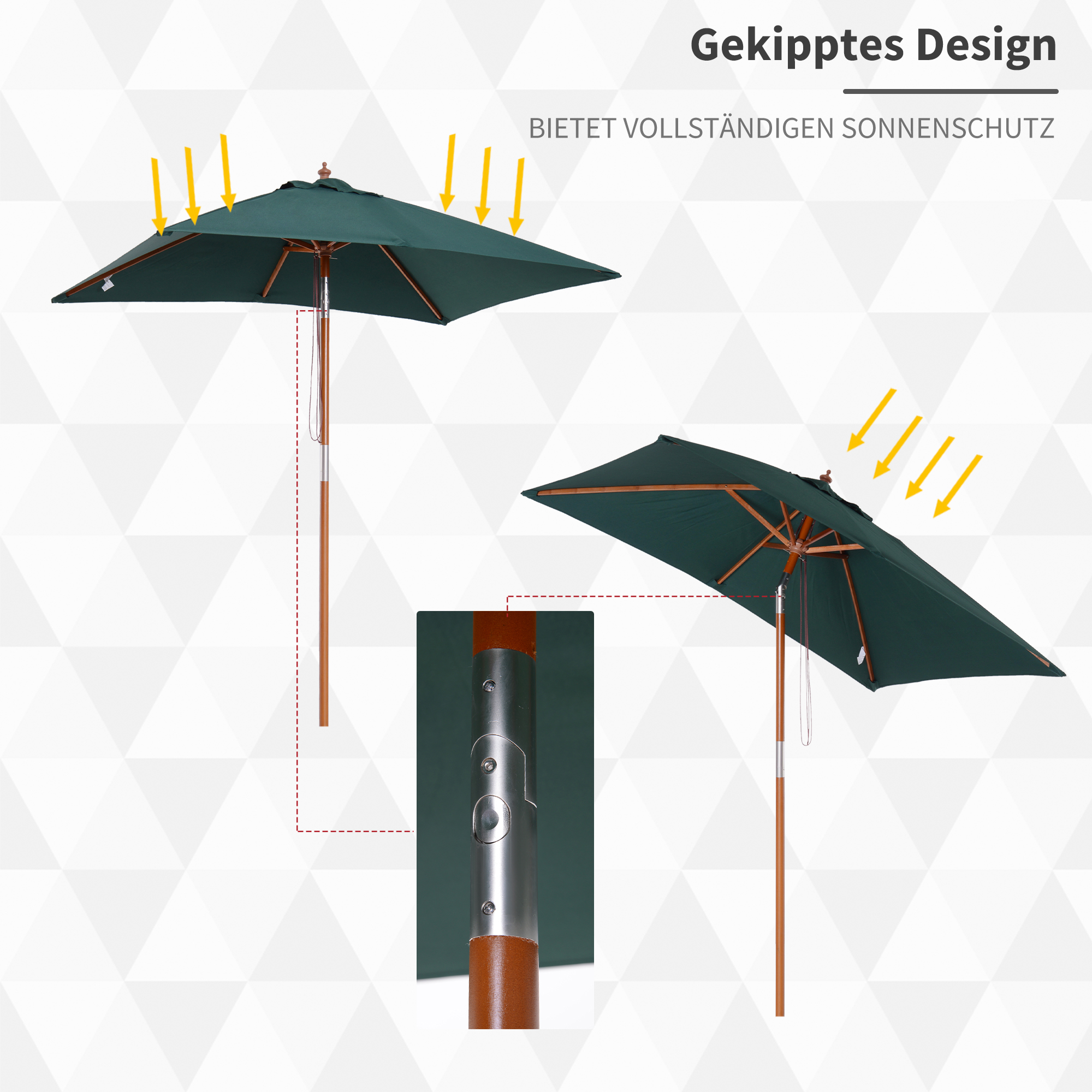 Sonnenschirm 200 x 150 x 235 cm Knickbarer Gartenschirm 3-stufig einstellbar rechteckig Strandschirm wasserabweisend und UV-beständig für Strand Balkon Terrasse Garten Grün