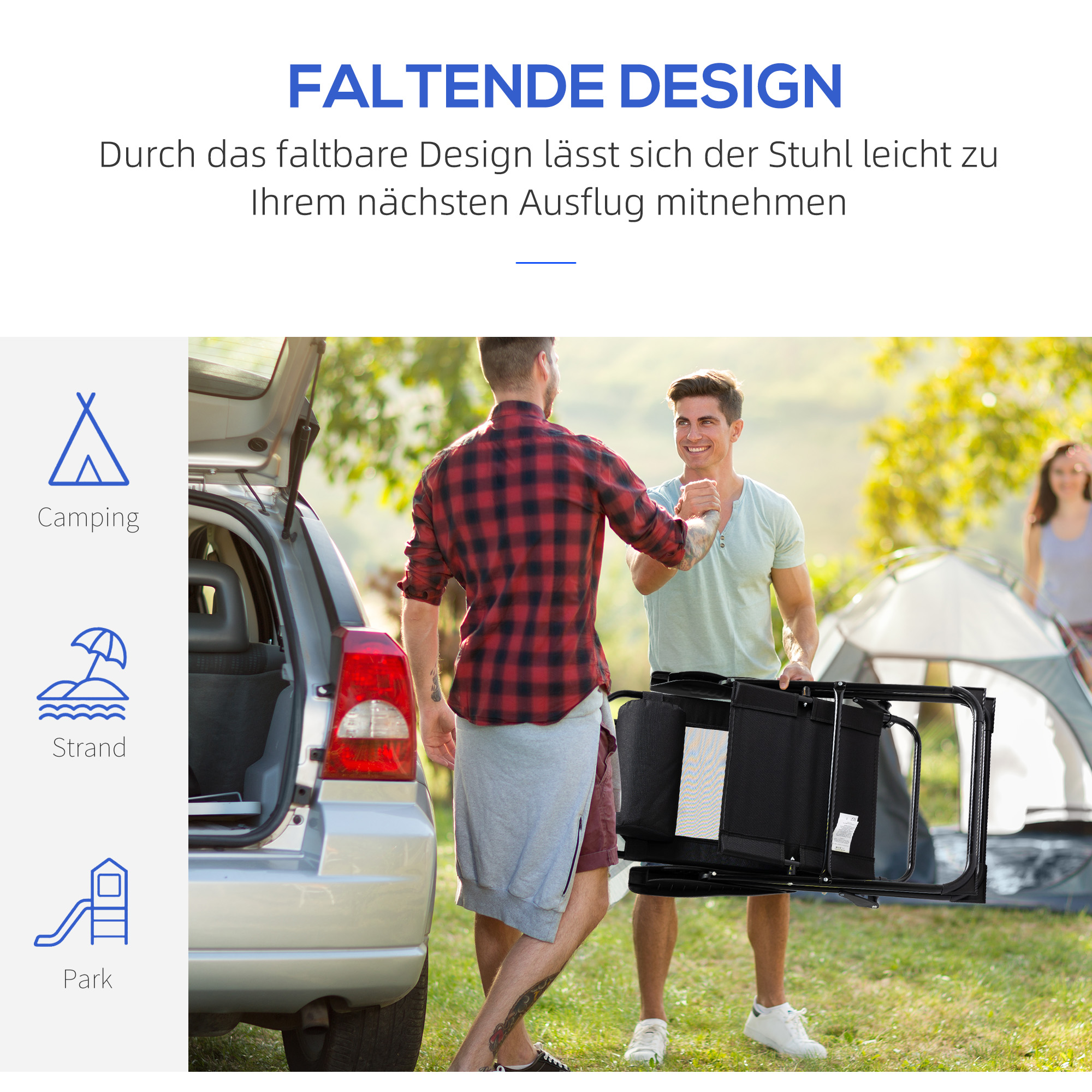 Klappstuhl 2er-Set, Klappliege, wetterfest, 5-fach verstellbare Rückenlehne, Metallgestell, Schwarz
