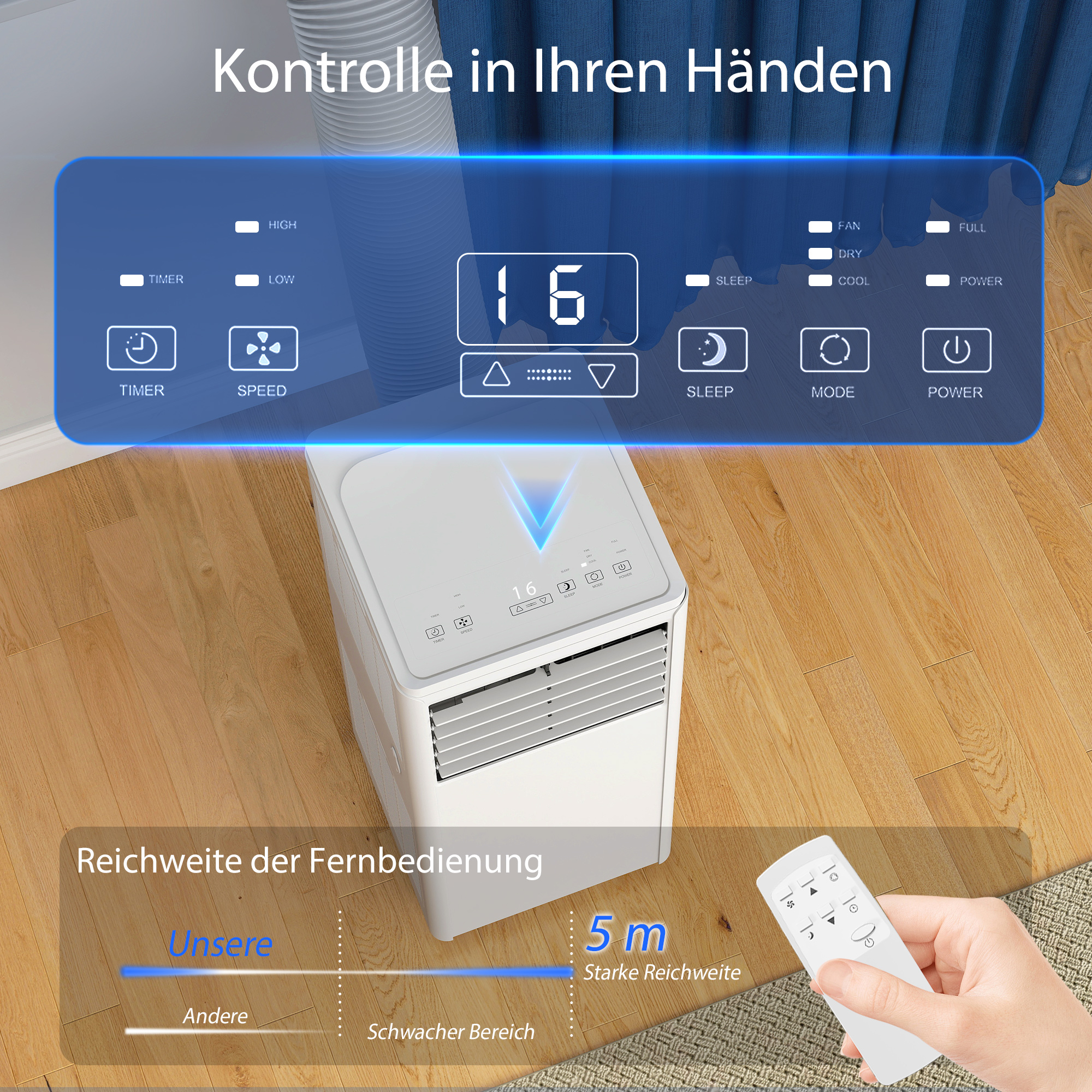 tragbares Klimagerät 7000 BTU, 4-in-1 Klimaanlage mit Kühlung, Entfeuchter, Ventilator, Schlafmodus