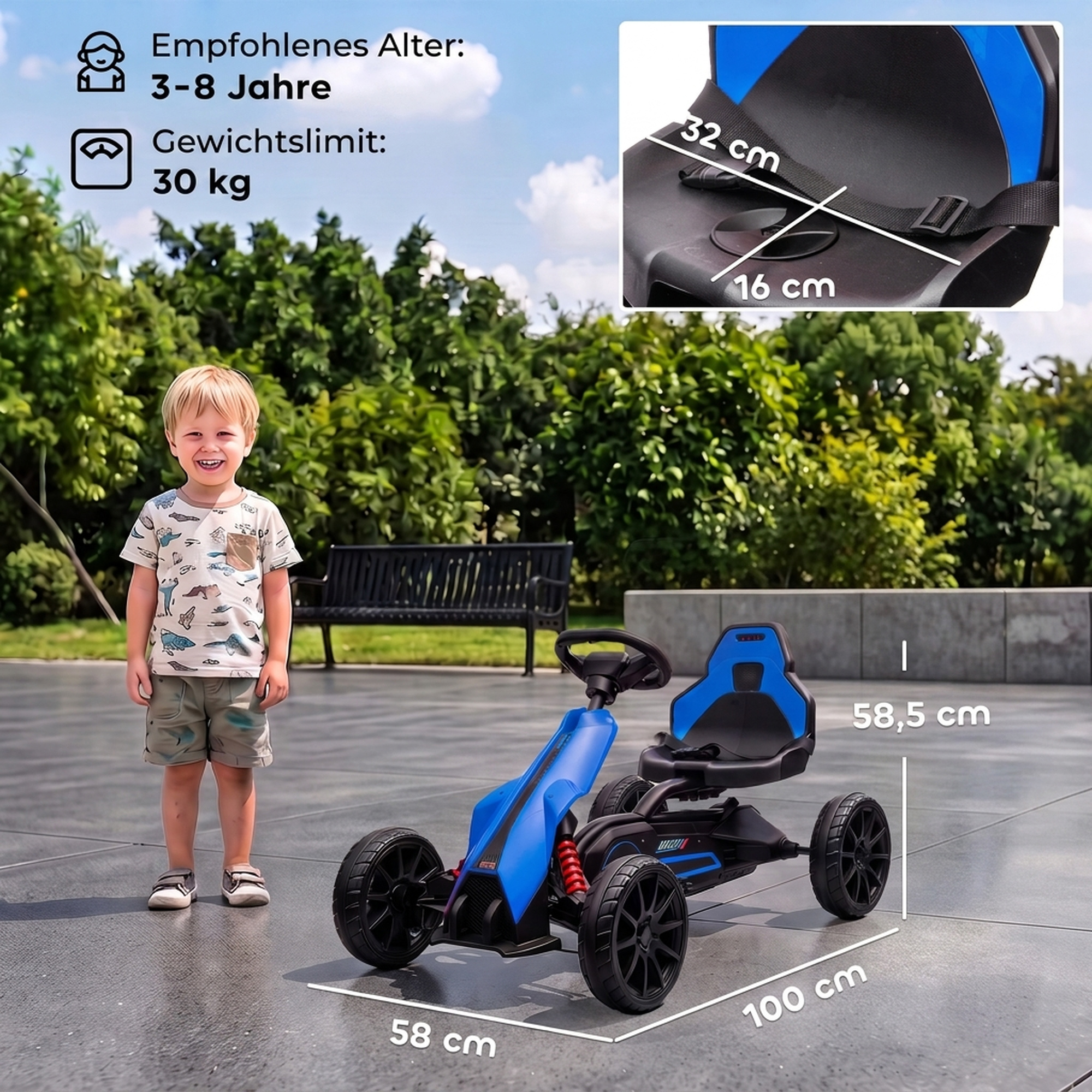 Elektro Go-Kart für Kinder 3-5km/h Gokart mit 2-Fach verstellbarem Geschwindigkeit, Sicherheitsgurt, EVA-Räder für 3-8