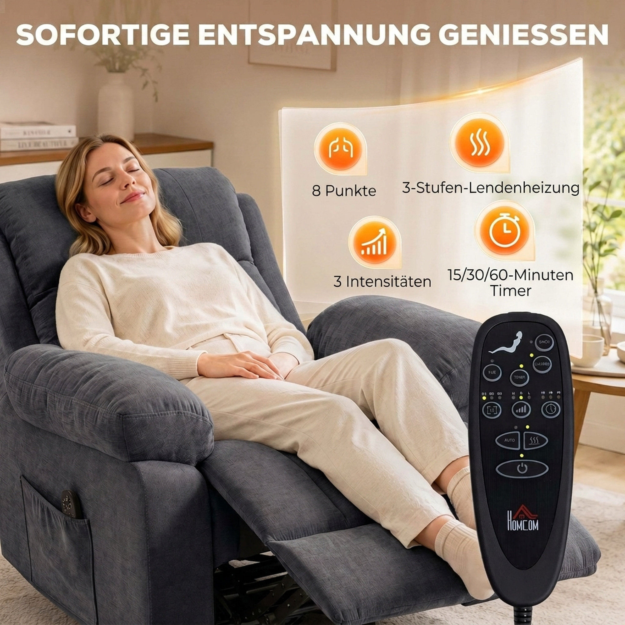 Relaxsessel Fernsehsessel 360° Drehbarer Massagesessel mit Wärme, Massage, Chenille-Optik, Dunkelgrau