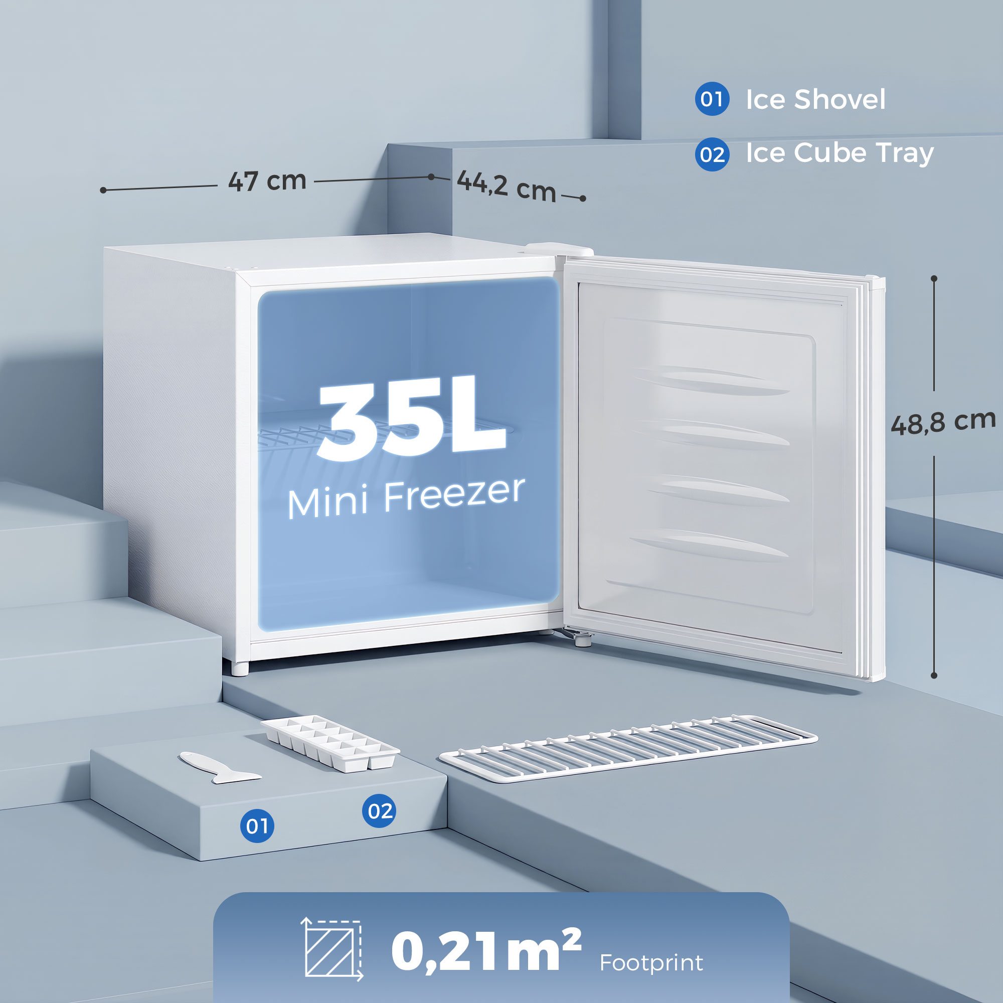 Mini-Gefrierschrank 35 L Gefrierbox elektrisch freistehend 161 W Mini Gefriertruhe 47 x 44,2 x 48,8 cm Weiß