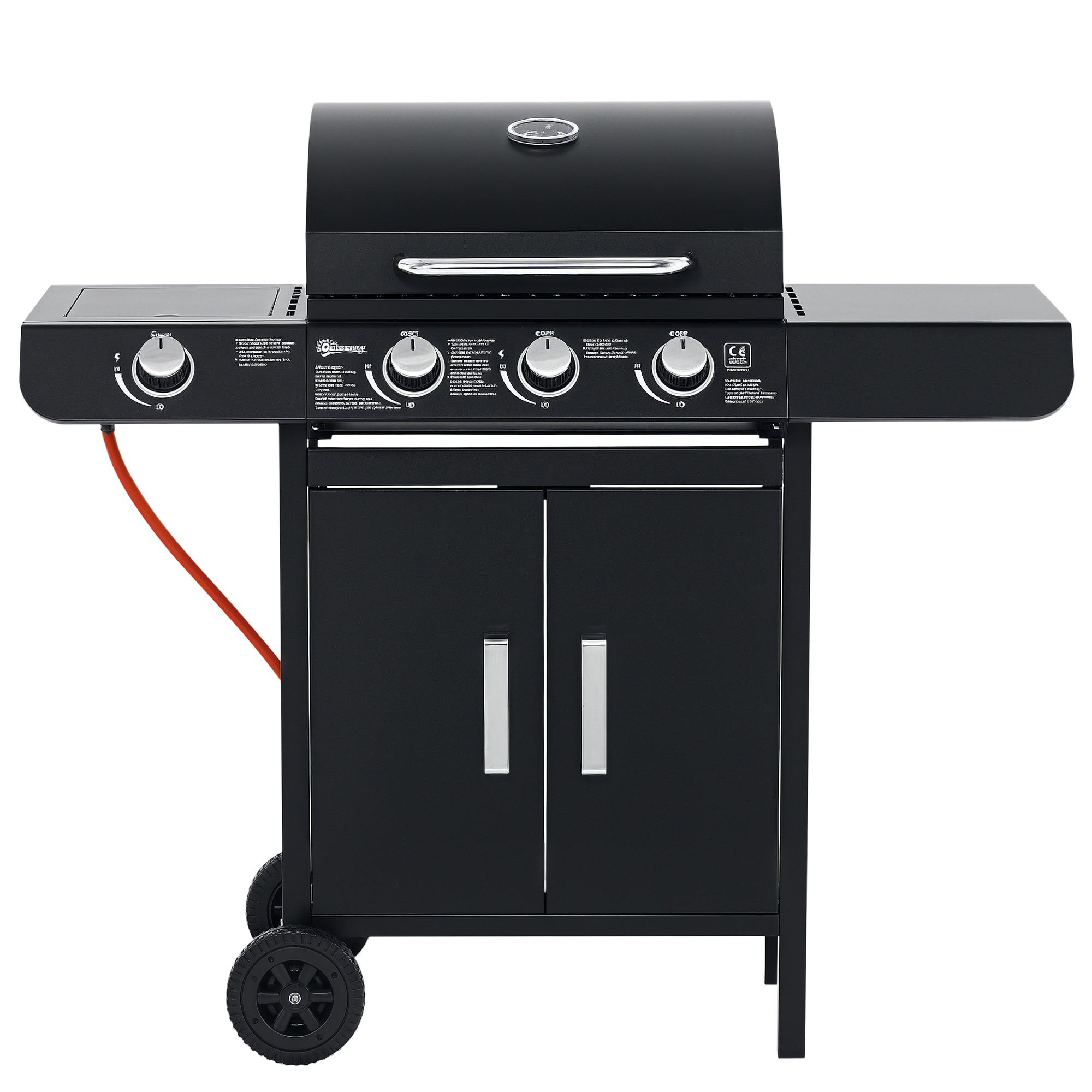 Gasgrill mit 3 Hauptbrennern + 1 Seitenbrenner, Ablage, rostfreier Stahl, schwarz, 110 x 50 x 100 cm