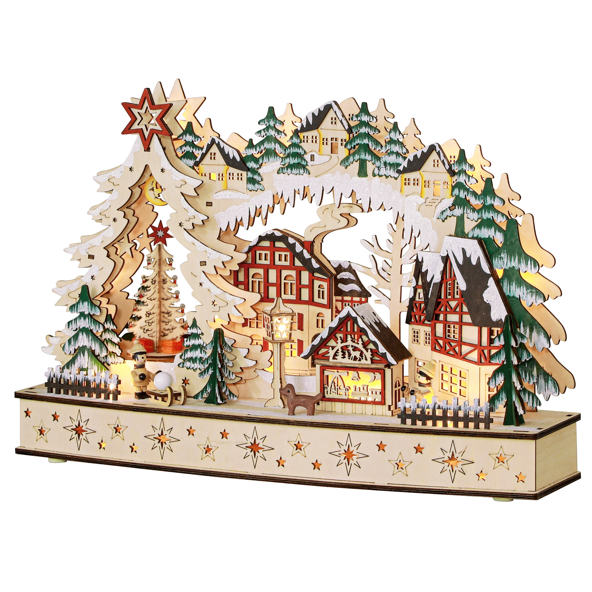 Weihnachtsdorf im Winterwunderland, 20 LED-Lichter, mehrschichtig, Naturholz, 45 x 12 x 30 cm Weihnachtsdorf im Winterwunderland, 20 LED-Lichter, mehrschichtig, Naturholz, 45 x 12 x 30 cm