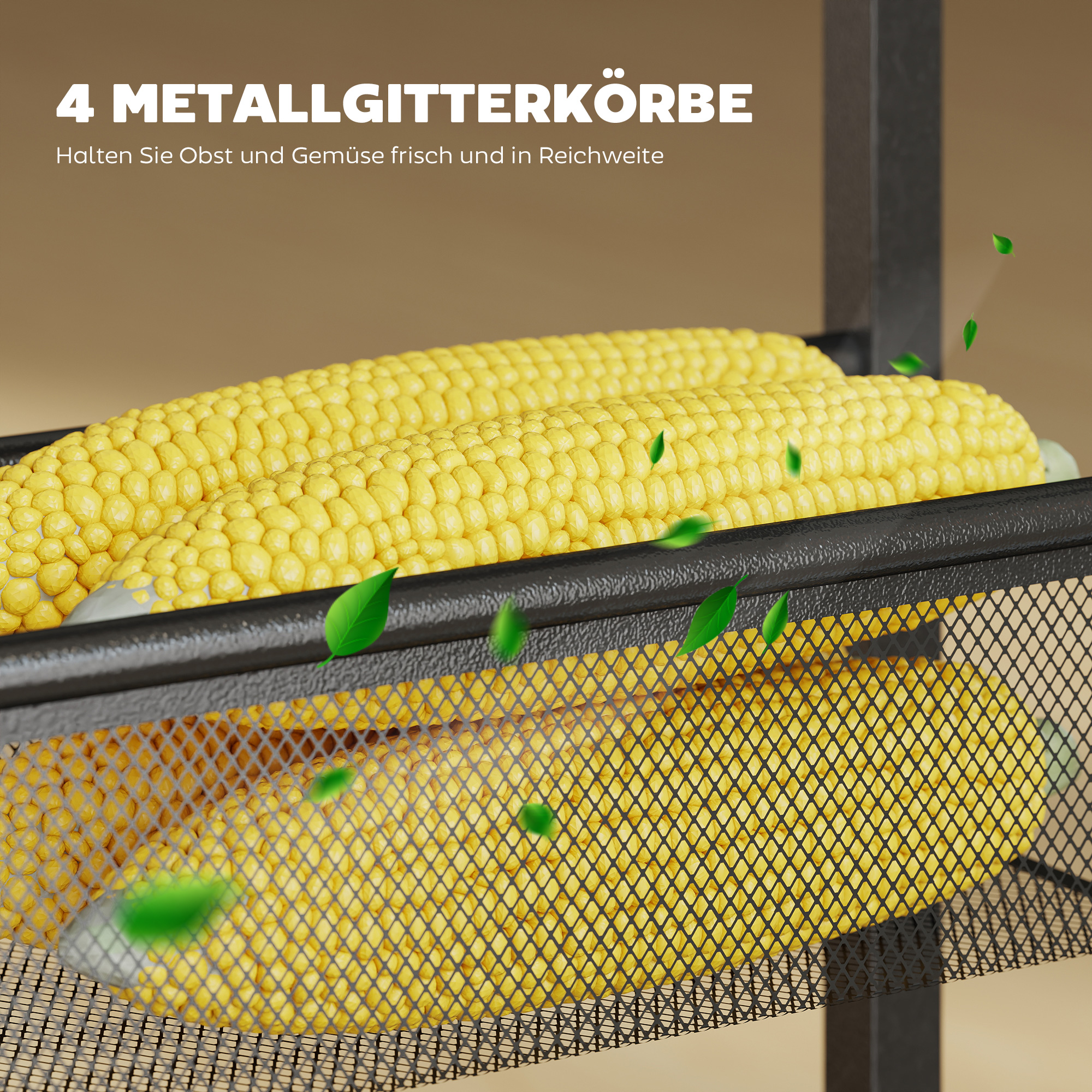 Küchenwagen Servierwagen mit 5 Ebenen, Rollwagen Küchenregal mit Arbeitsplatte, Rollen Griff 47 x 13 x 96,5 cm, Schwarz