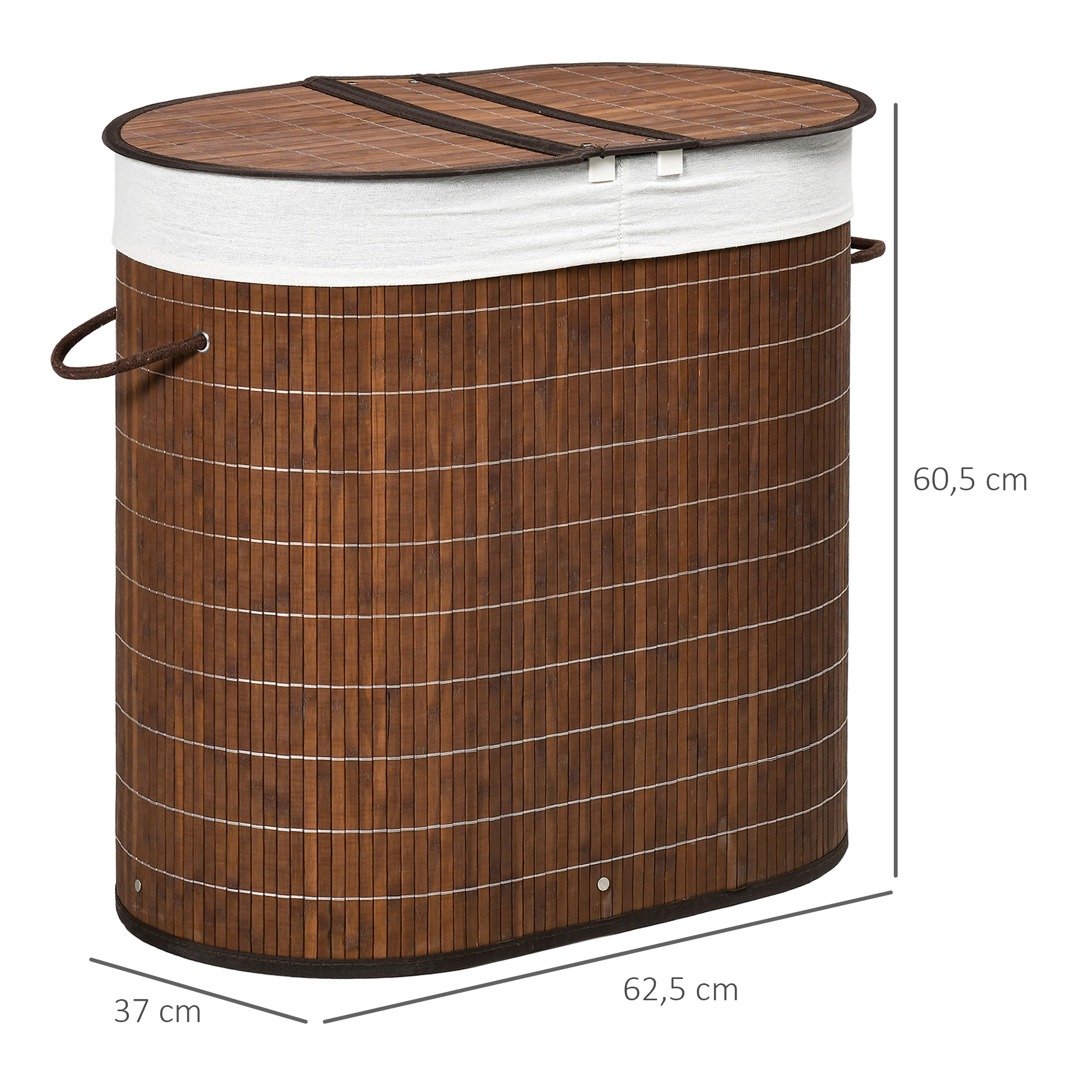 Wäschekorb Wäschesammler, 100L Fassungsvermögen, abnehmbarer Deckel, 38 cm x 38 cm x 57 cm, Braun
