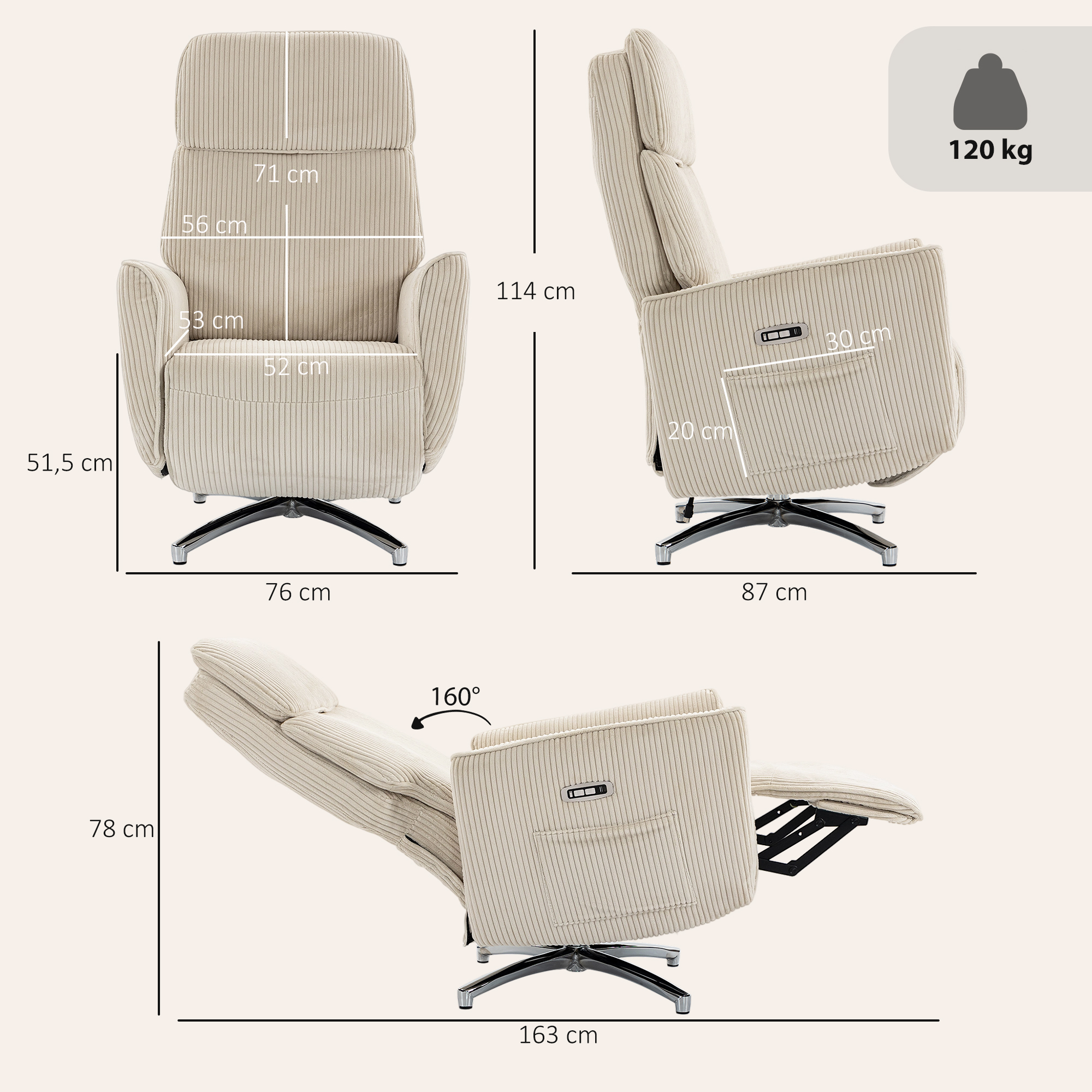 Relaxsessel Elektrisch Verstellbar Fernsessel mit Liegefunktion, 2 Motoren Drehbar TV Sessel mit USB-Anschluss