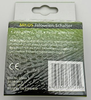 MILOS Jalousien-Steuerung Hoch/Runter / Taster, inkl. Rahmen, UP, anthrazit