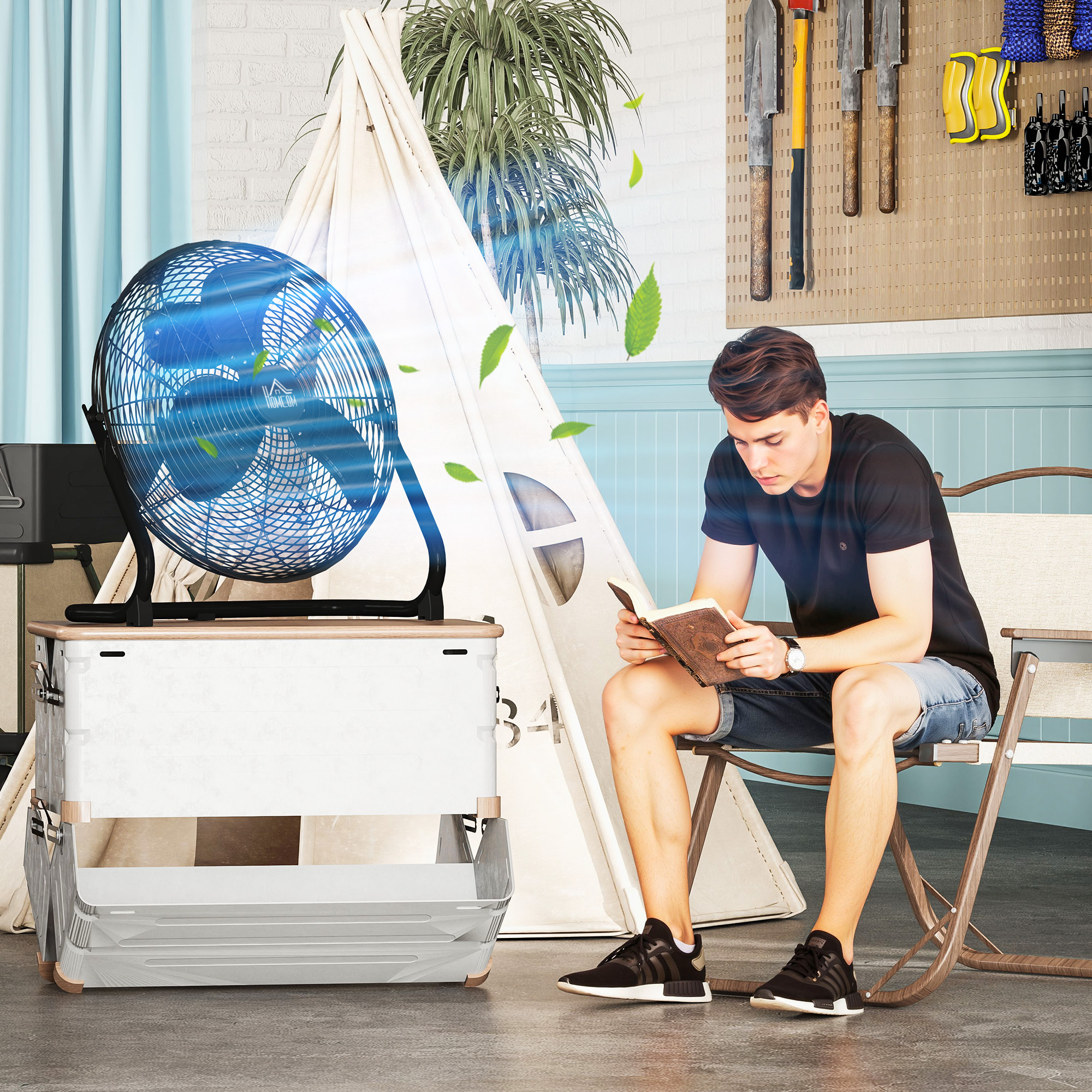 Tischventilator Elektrischer Ventilator mit 4 Geschwindigkeitsstufen, um 120° verstellbarer Winkel Schwarz