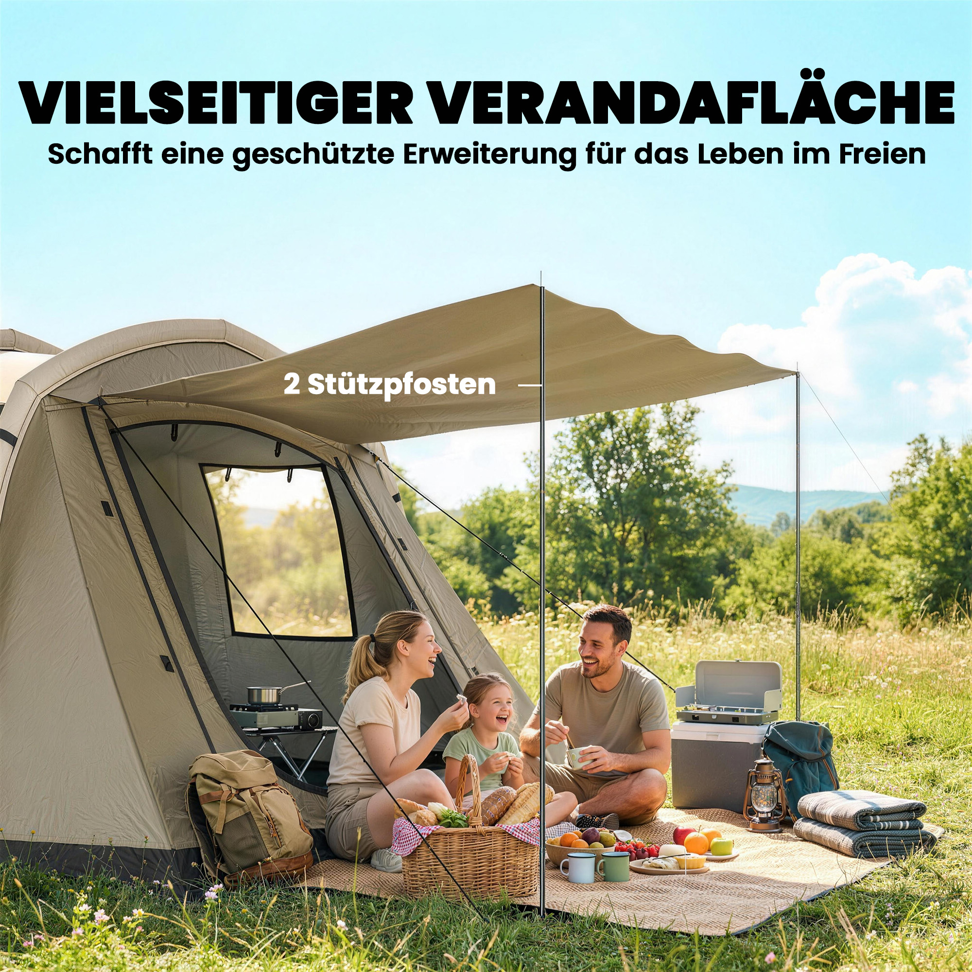 Aufblasbares Zelt 2-4 Personen Schneller Aufbau Outdoor Zelt für Camping mit Luftpumpe Mesh Fenster Heringen Vordach