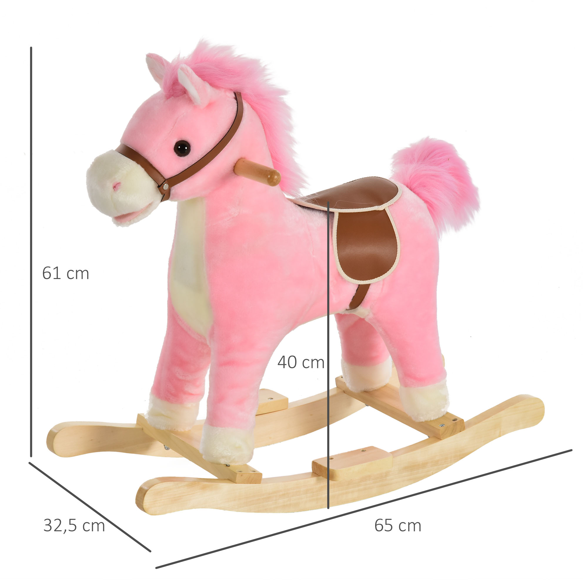 Kinder Schaukelpferd Baby Schaukeltier Pferd mit Tiergeräusche Spielzeug Haltegriffe für 36-72 Monate Plüsch Rosa 65 x 32,5 x 61 cm