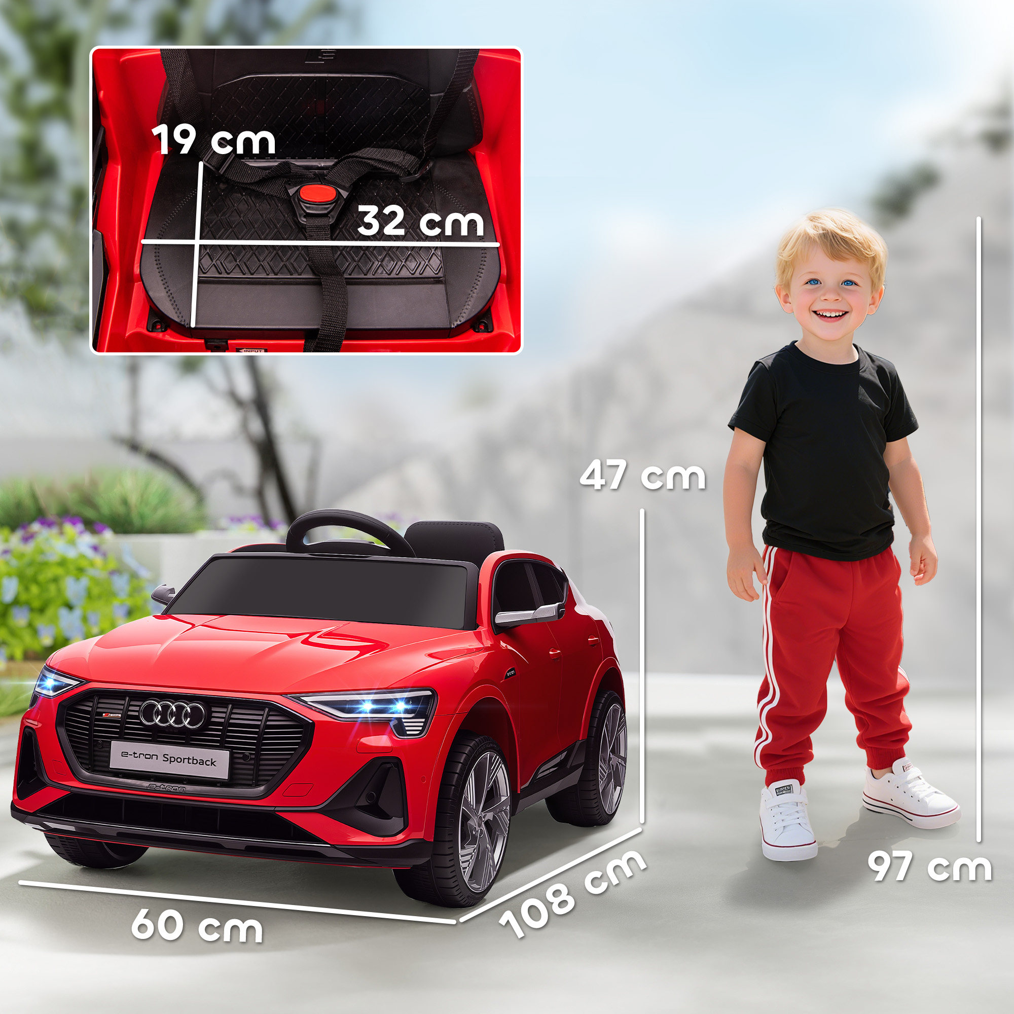 Kinder-Elektroauto, bis 5 km/h, mit Sicherheitsgurt, Fernbedienung, Scheinwerfern, Musikfunktion, rot