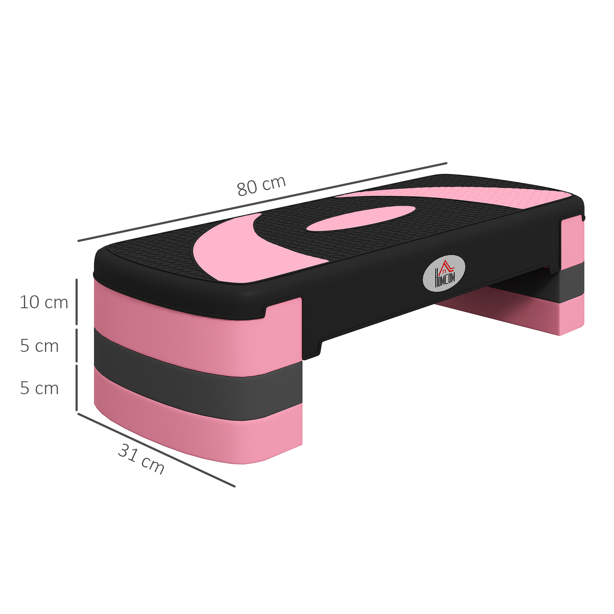 Aerobik-Stepper, höhenverstellbar, 80 x 31 x 10/15/20 cm, bis 150 kg, Schwarz/Rosa/Grau