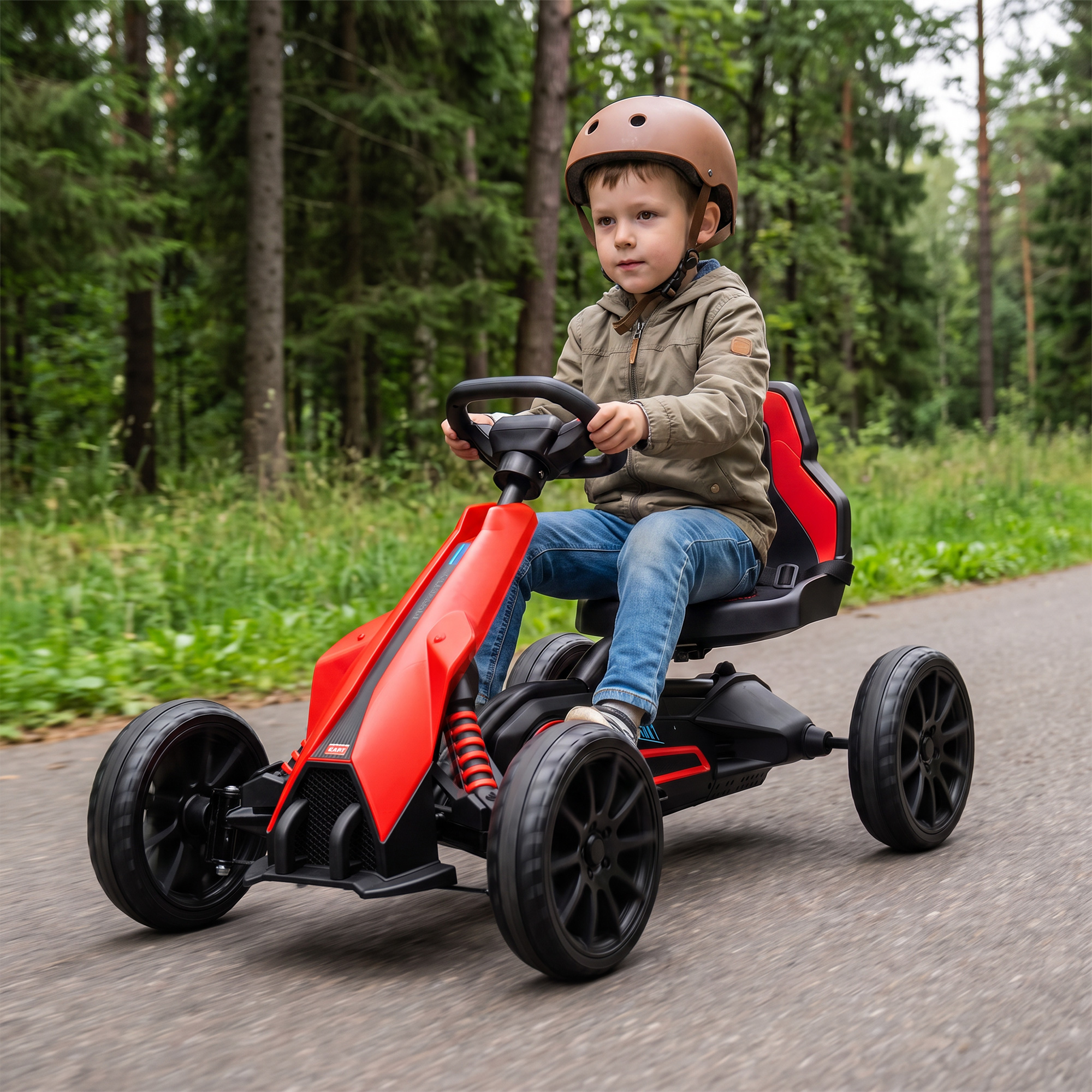 Elektro Go-Kart für Kinder 3-5km/h Gokart mit 2-Fach verstellbarem Geschwindigkeit, Sicherheitsgurt, EVA-Räder für 3-8
