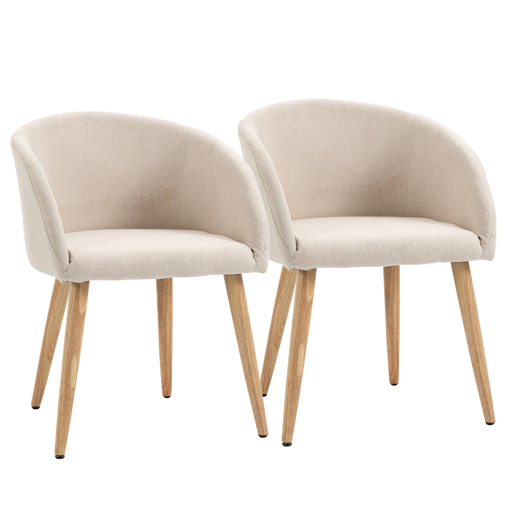 2er-Set gepolsterte Stühle, skandinavisches Design, Polsterstühle mit Holzbeinen, rutschfeste Pads, 150 kg Belastbarkeit, Beige