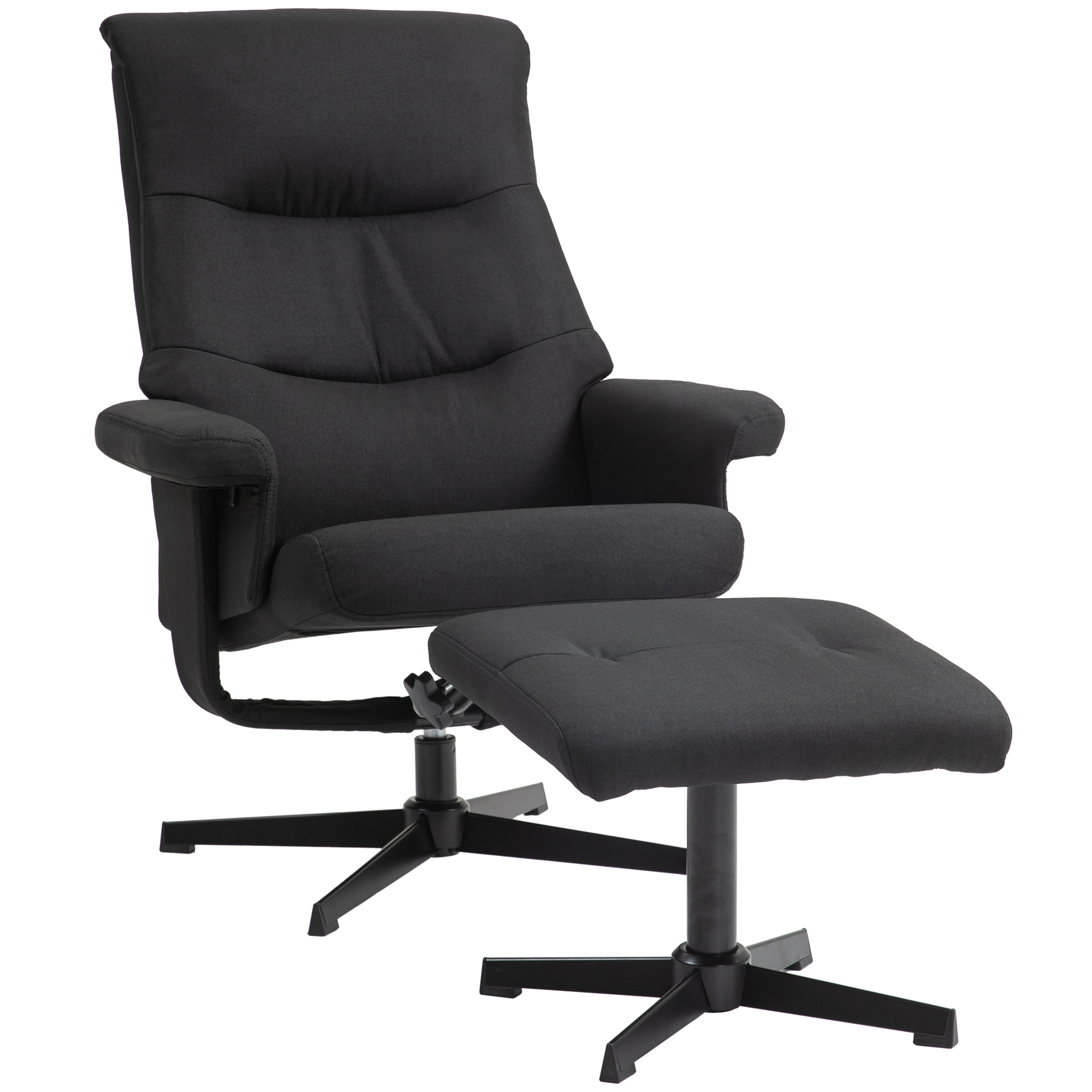 Liegesessel mit Hocker, drehbar, Wippfunktion, Samtoptik, bis 150 kg, Schwarz