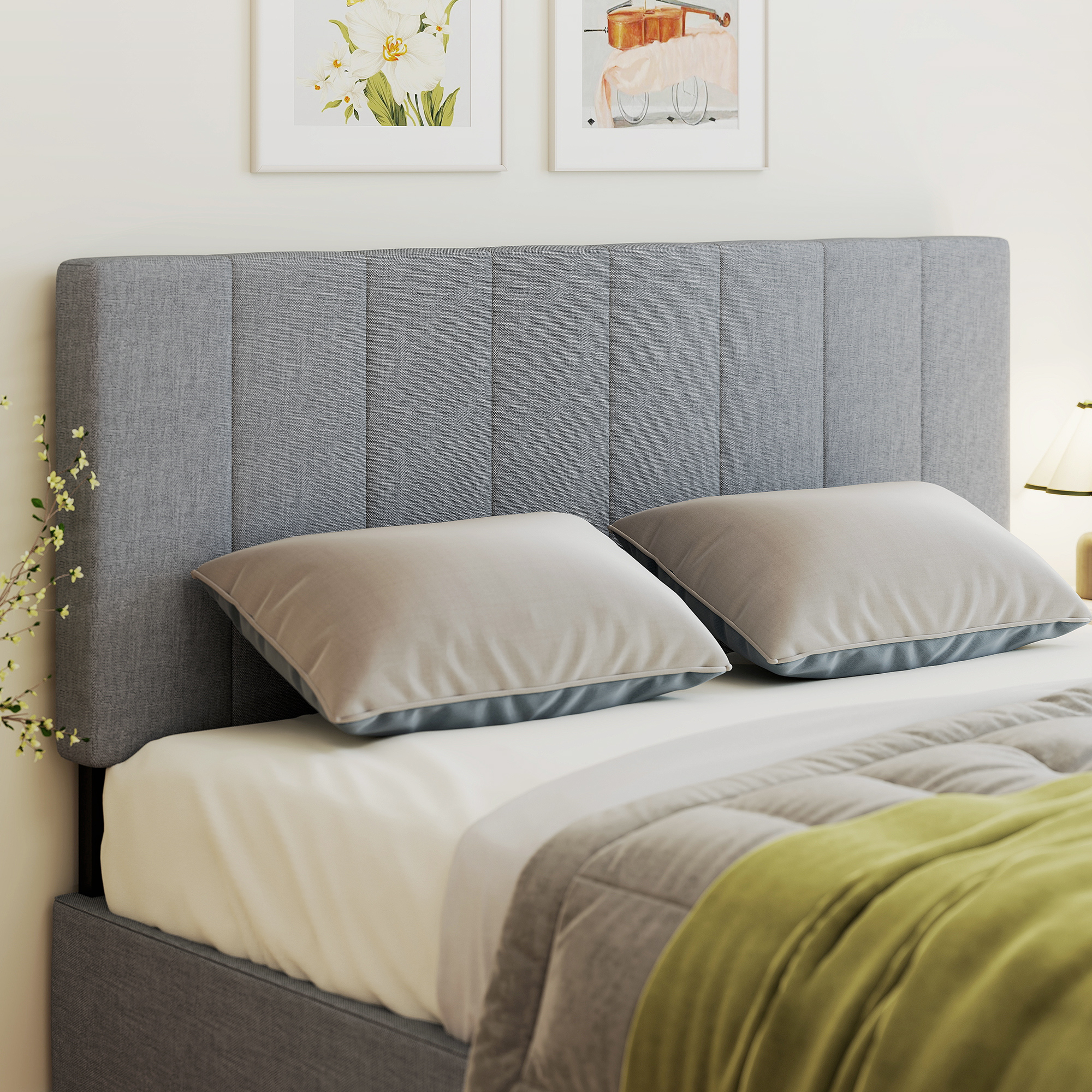 Kopfteil 3-fach höhenverstellbar Bettkopfteil mit Metallbeinen Leinenoptik für Schlafzimmer 160x10x106/116/126 cm Grau