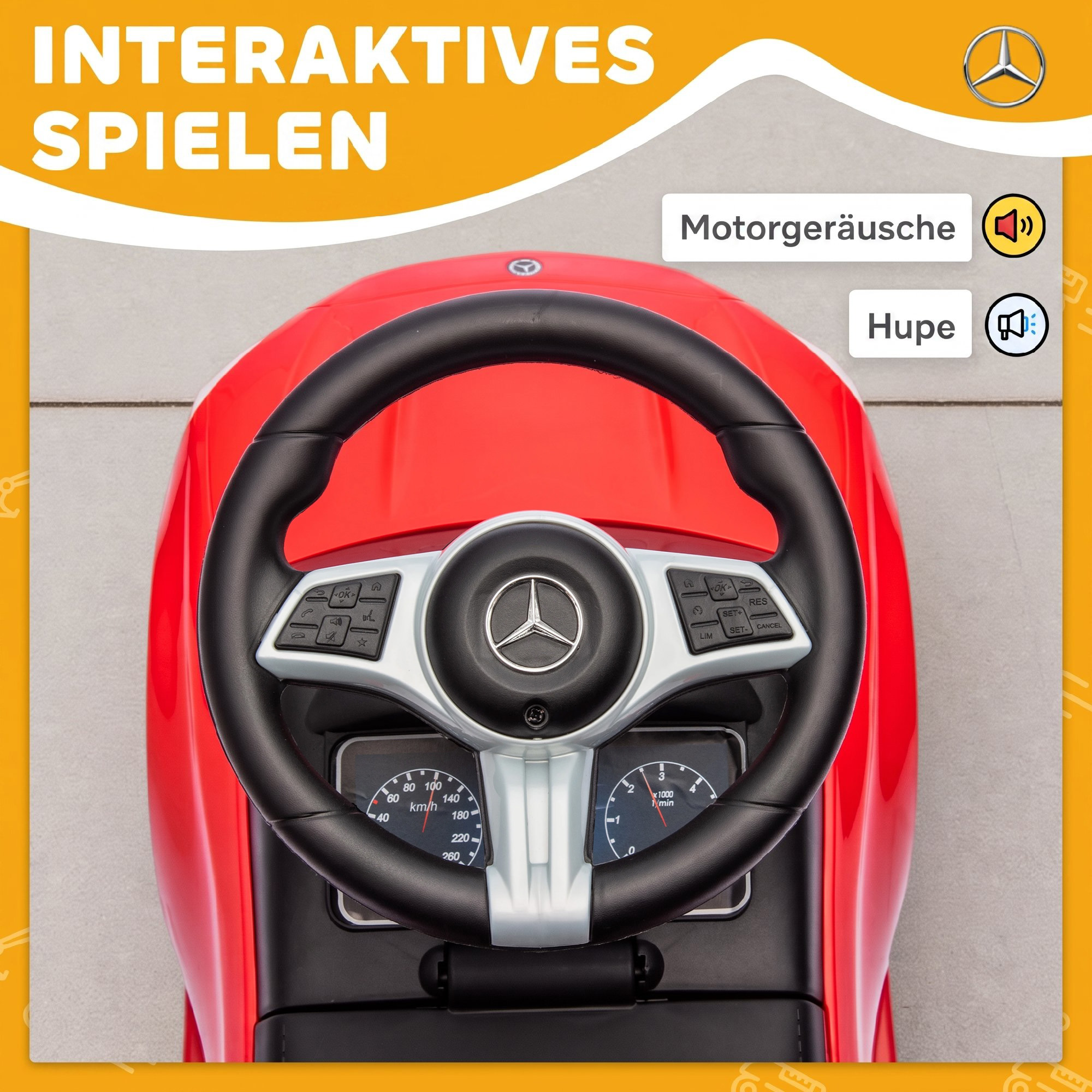 Mercedes-Benz C-Class Rutschauto mit Hupe, Motorgeräuschen, Stauraum, für Kinder 18-36 Monate, Rot