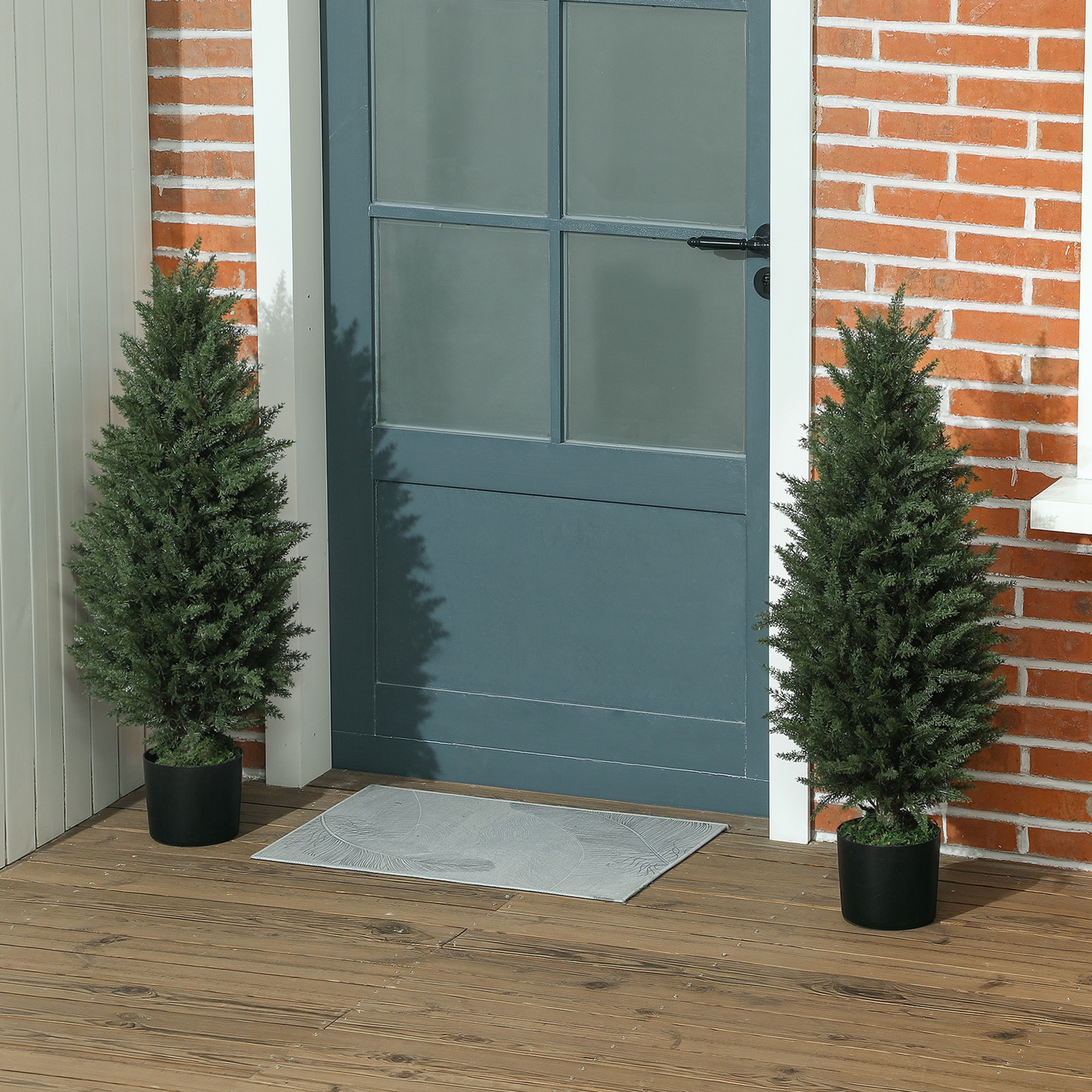 2er-Set Künstliche Zypressen, Kunstbäume mit 831 Blättern, mit Zementtopf, UV-beständig, Kunstpflanze, 90 cm, Grün