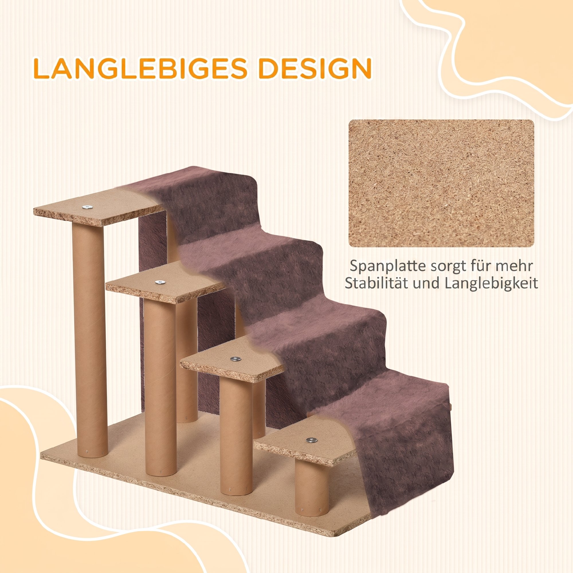 Hundetreppe 4-Stufig Abnehmbarer Bezug Für Kleine Hunde 44 cm Braun