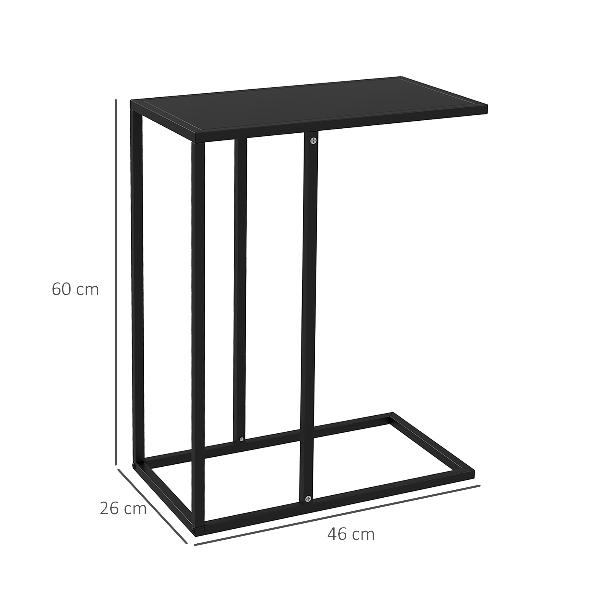 Beistelltisch Laptoptisch, Sofatisch in C-Form, mit Stahlgestell, Schwarz
