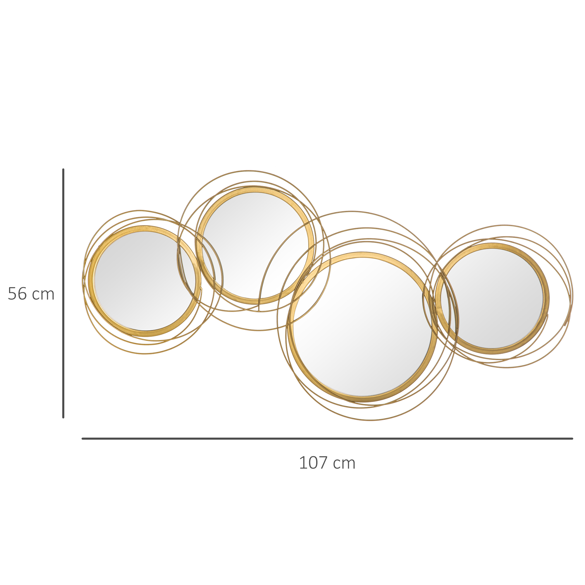 Spiegel-Set für Wanddekoration, Wandschmuck mit 4 runden Spiegeln, Wandspiegel, Flurspiegel,107 x 4 x 56 cm