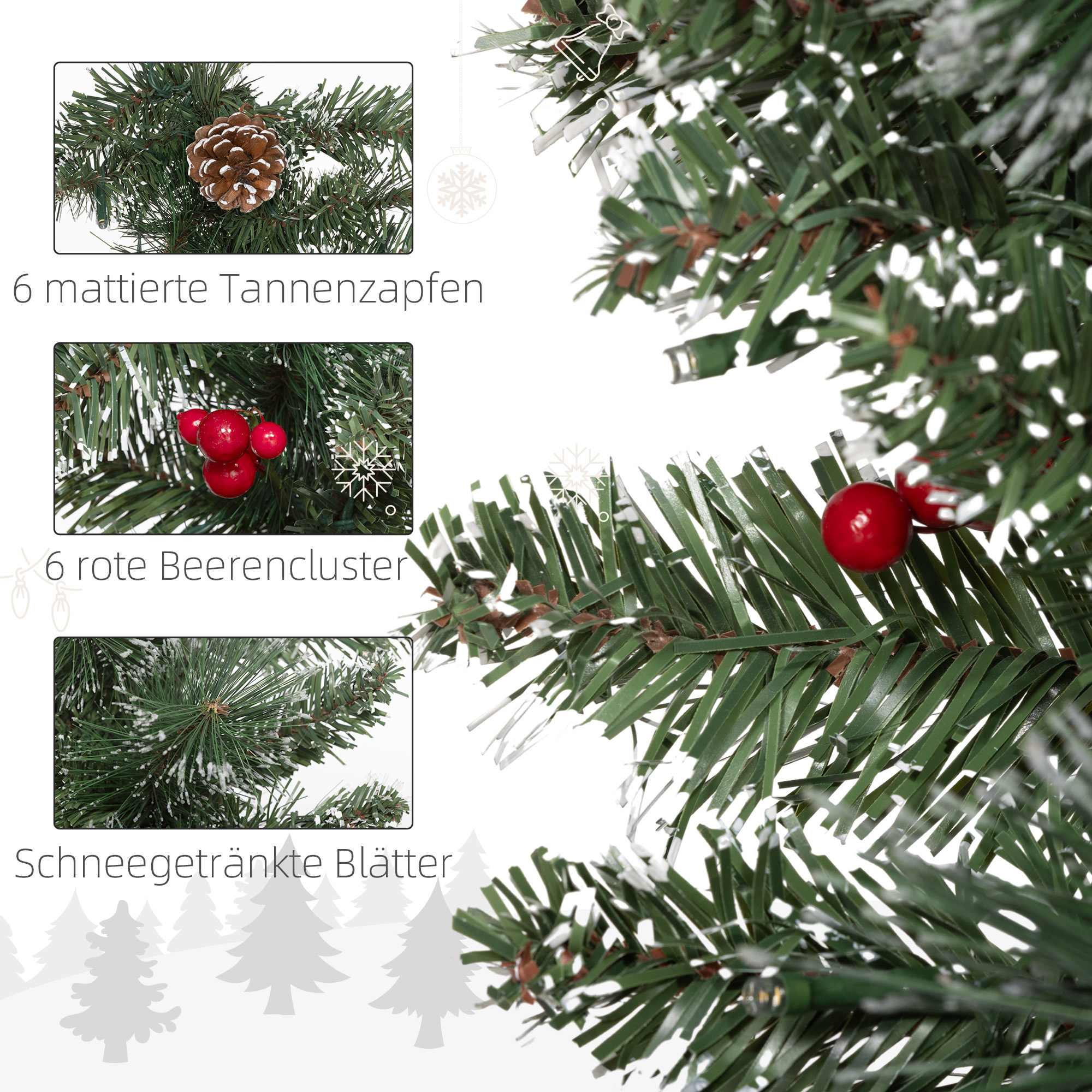 1,8 m künstliche Weihnachtsgirlande mit Lichterkette Blumendekoration Grün