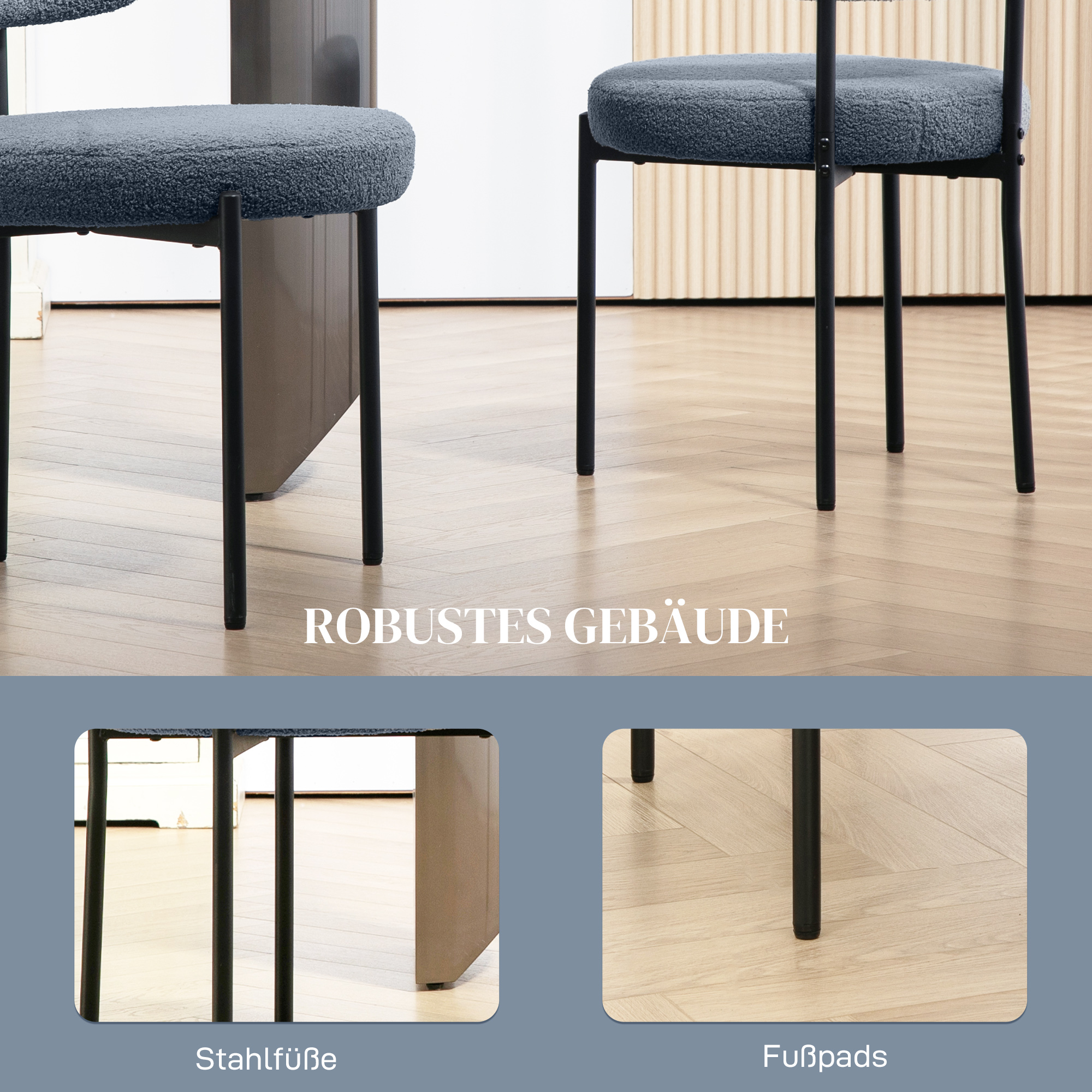 2er-Set Esszimmerstühle, Fleece-Polsterung, Stühle mit Polstersitz, Metallbeine, Grau