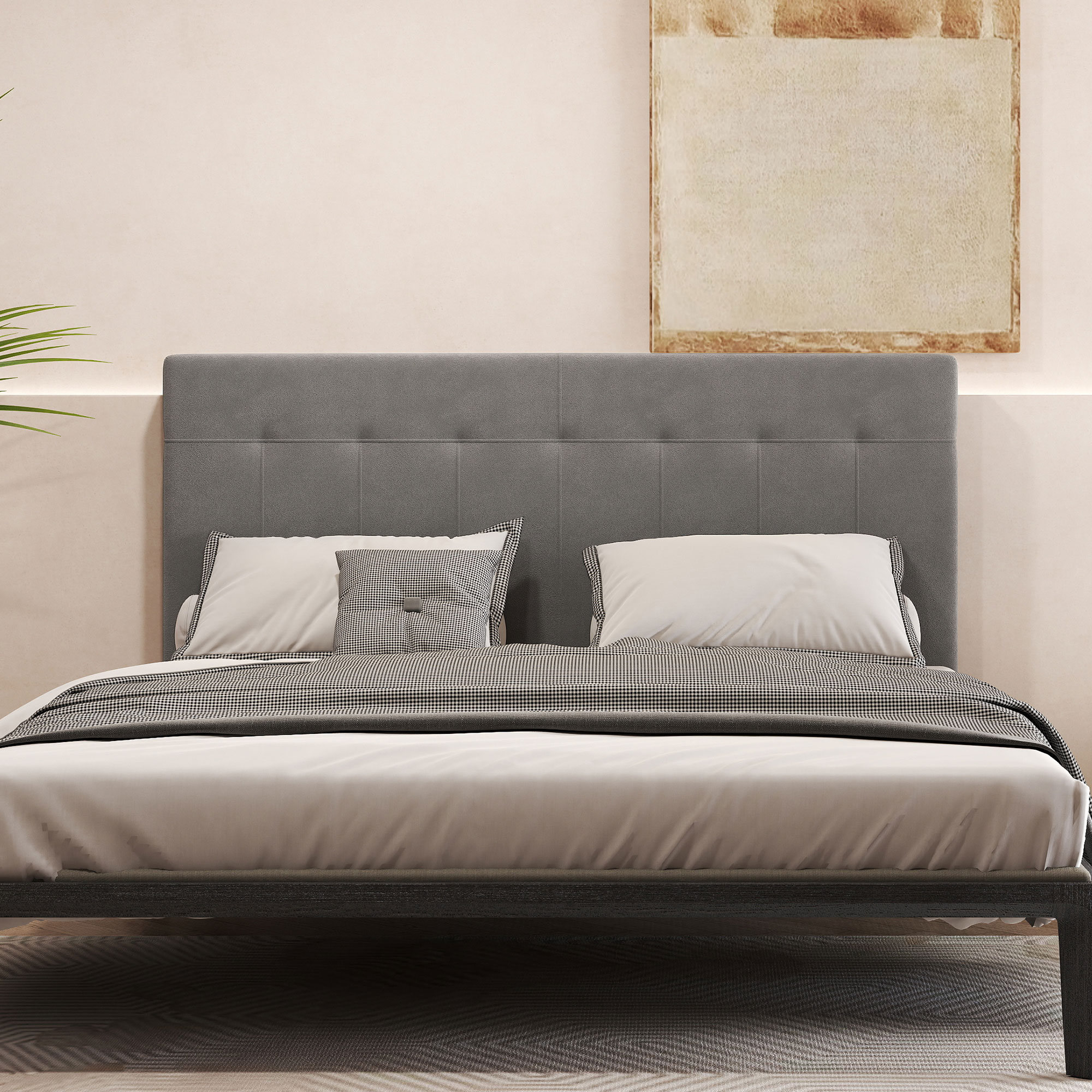 Kopfteil 3-fach höhenverstellbar Bettkopfteil mit Metallbeinen Samtoptik für Schlafzimmer 140x10x106/116/126 cm Grau