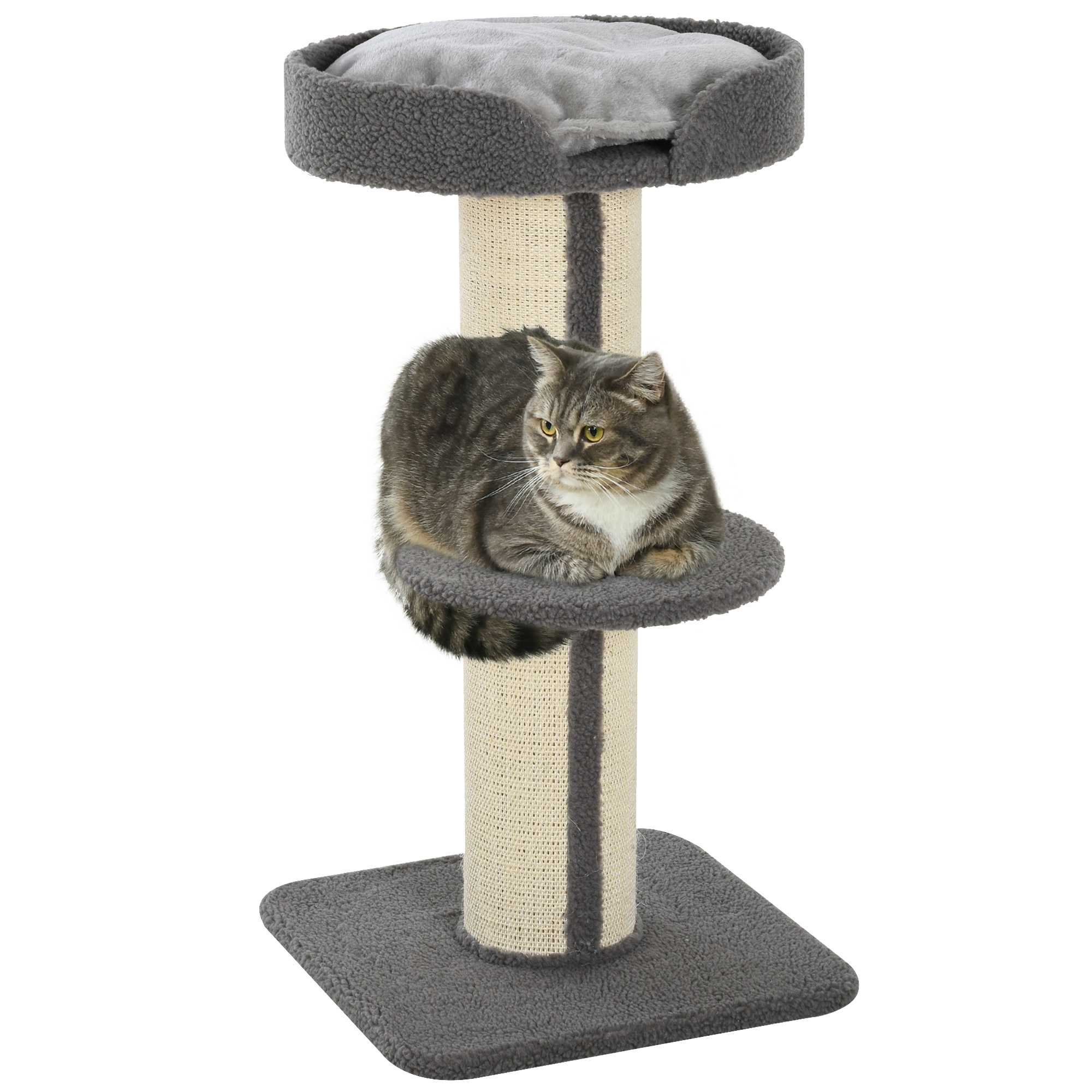 Kratzbaum Katzenturm 91 cm mit Sisalstämme, Plattform, Kissen mehrstöckiger Katzenkratzbaum, Kletterbaum, für mittelgroße Katzen, Grau