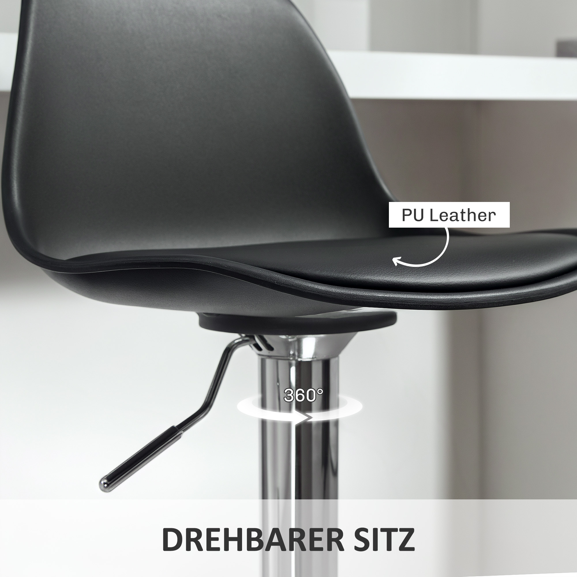 2er-Set Barhocker, Barstühle, Drehstühle mit Lehne, höhenverstellbar, bis 120 kg belastbar, 42 x 38 x 82-104 cm, Schwarz