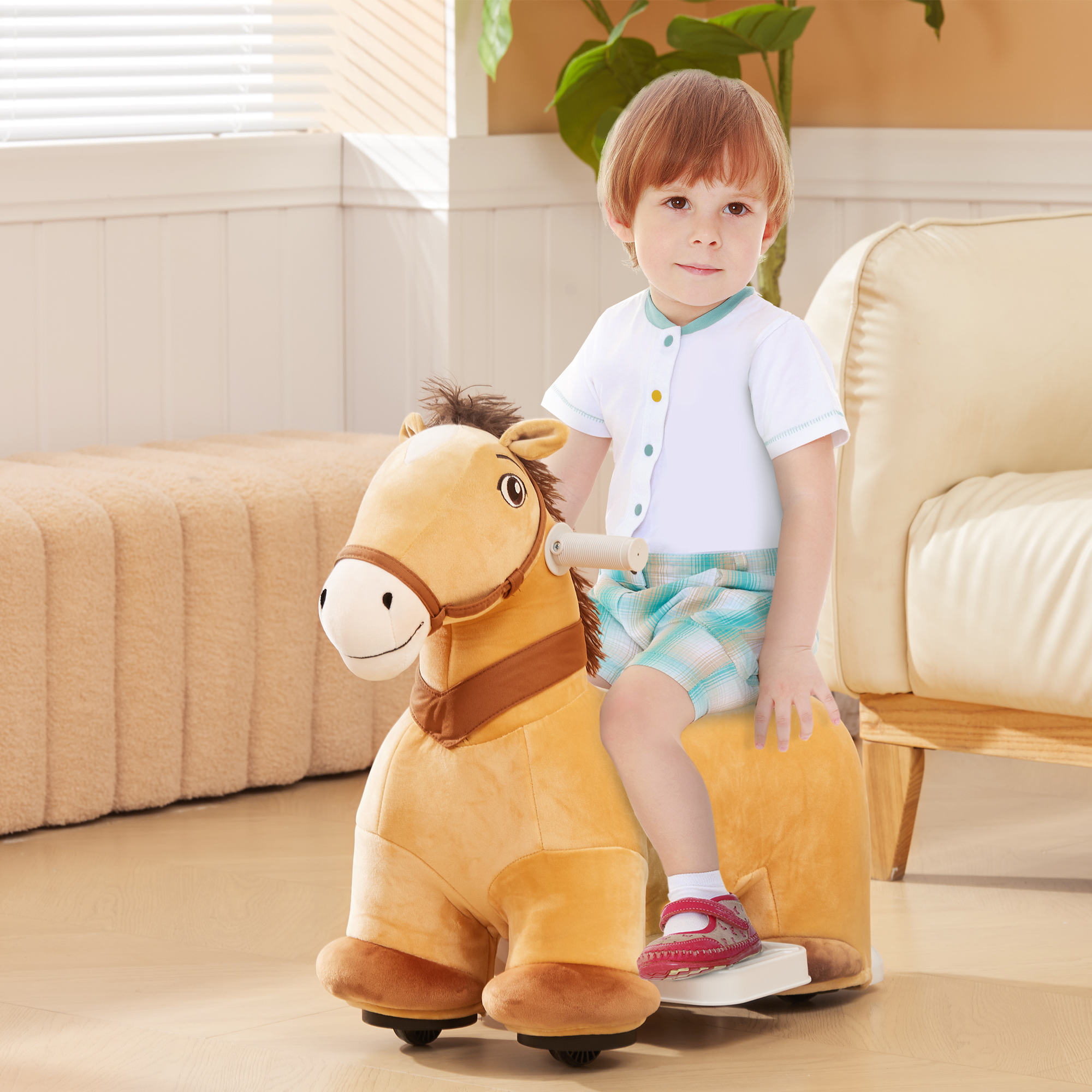 6V Reitpferd für Kinder, Batteriebetrieb, Mit Musikfunktion und Vorwärtsbewegung, 18-36 Monate, Braun