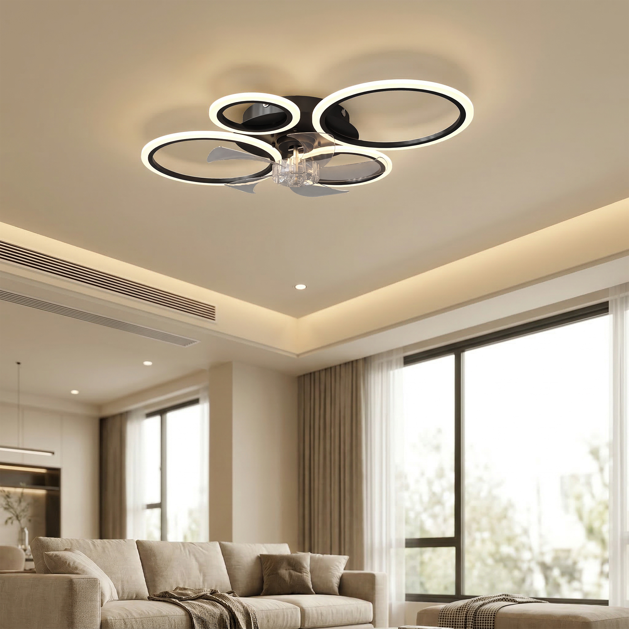 Deckenventilator mit Licht und Fernbedienung, 77 cm LED-Deckenventilator mit 3 Lichtfarben, 6 Geschwindigkeiten, Timer