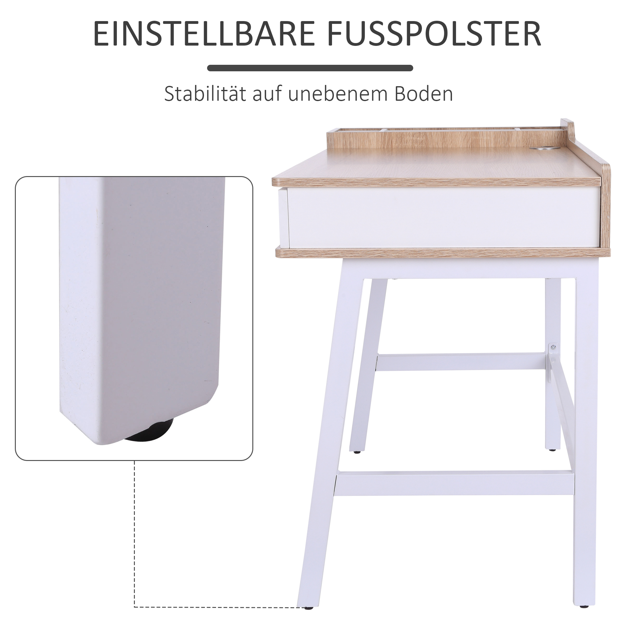 Schreibtisch Computertisch Bürotisch Arbeitstisch PC Tisch vielseitig verwendbar mit sechs Ablagefächern Schublade Breite Tischplatte für Arbeitszimmer Büro und Wohheim Natur 100 x 55 x 81,5 cm