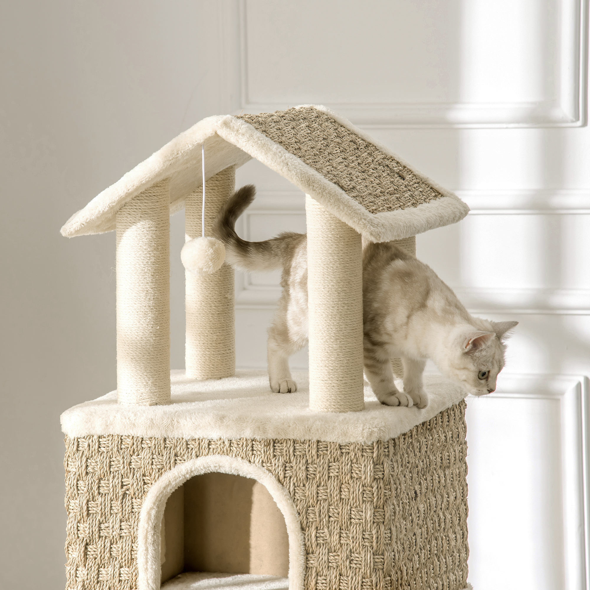 mit Katzenhöhle inkl. Spielzeug  Sisal Plüsch Khaki + Beige + Kaffee